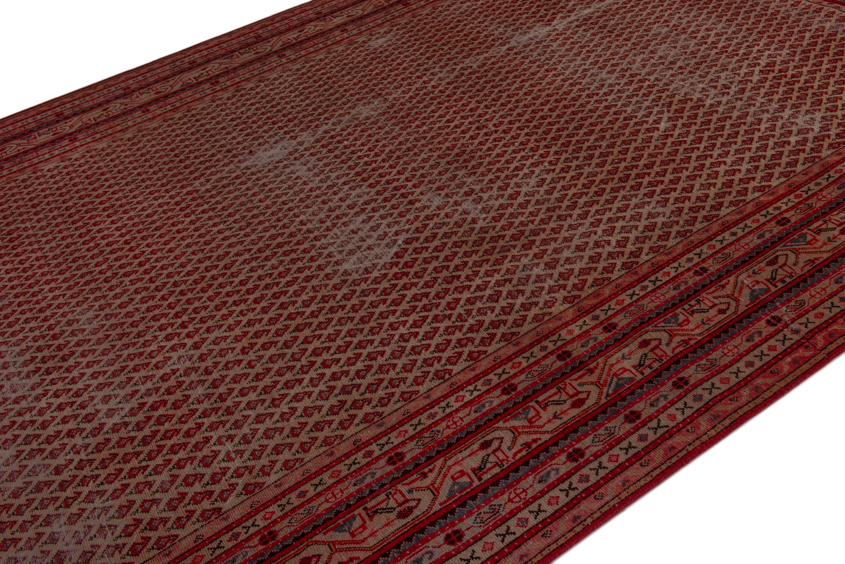 Persian Botteh oversized rug in rust and burgundy, view 4 of 19