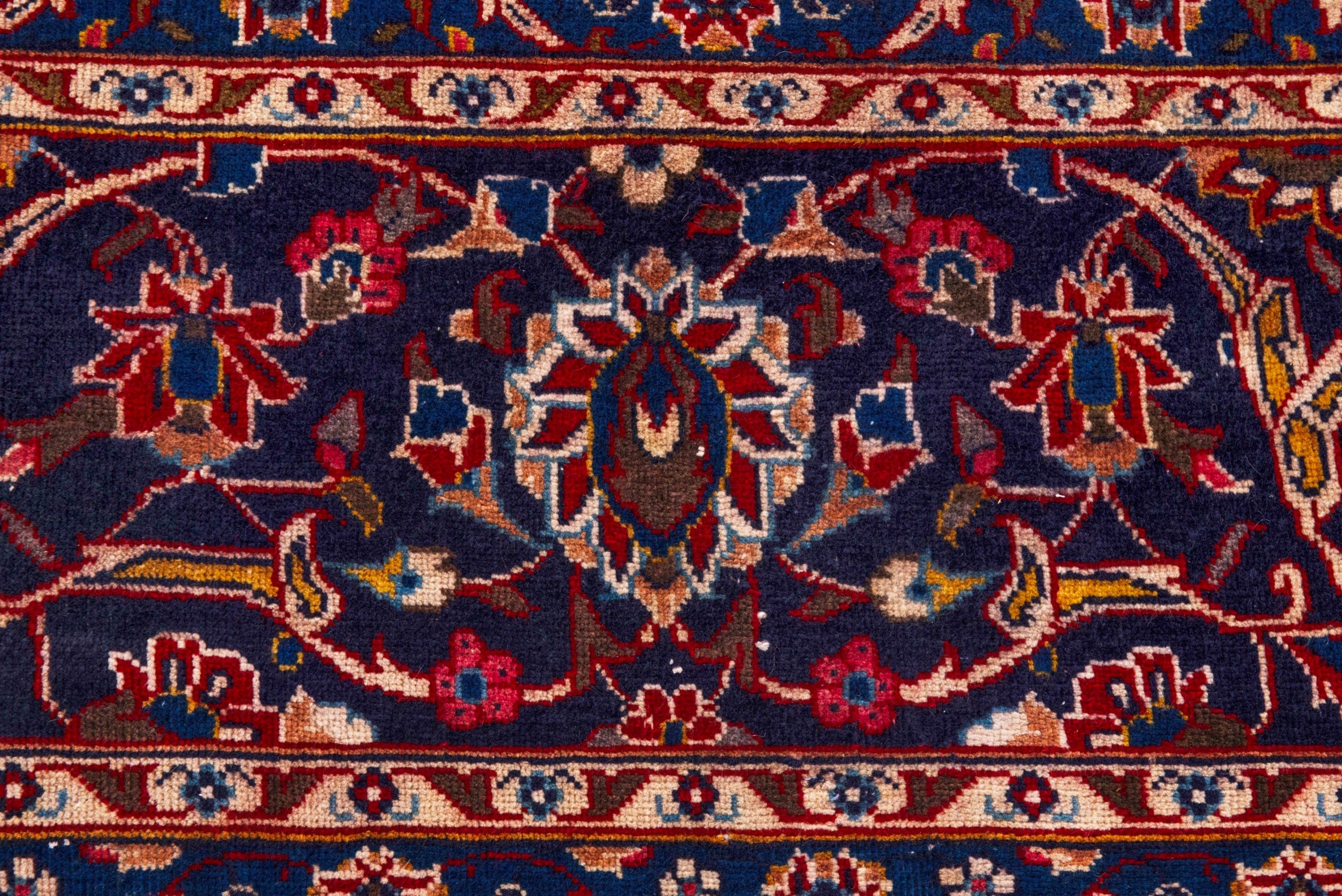Persian Kashan oversized rug in deep red and dark blue, view 11 of 24