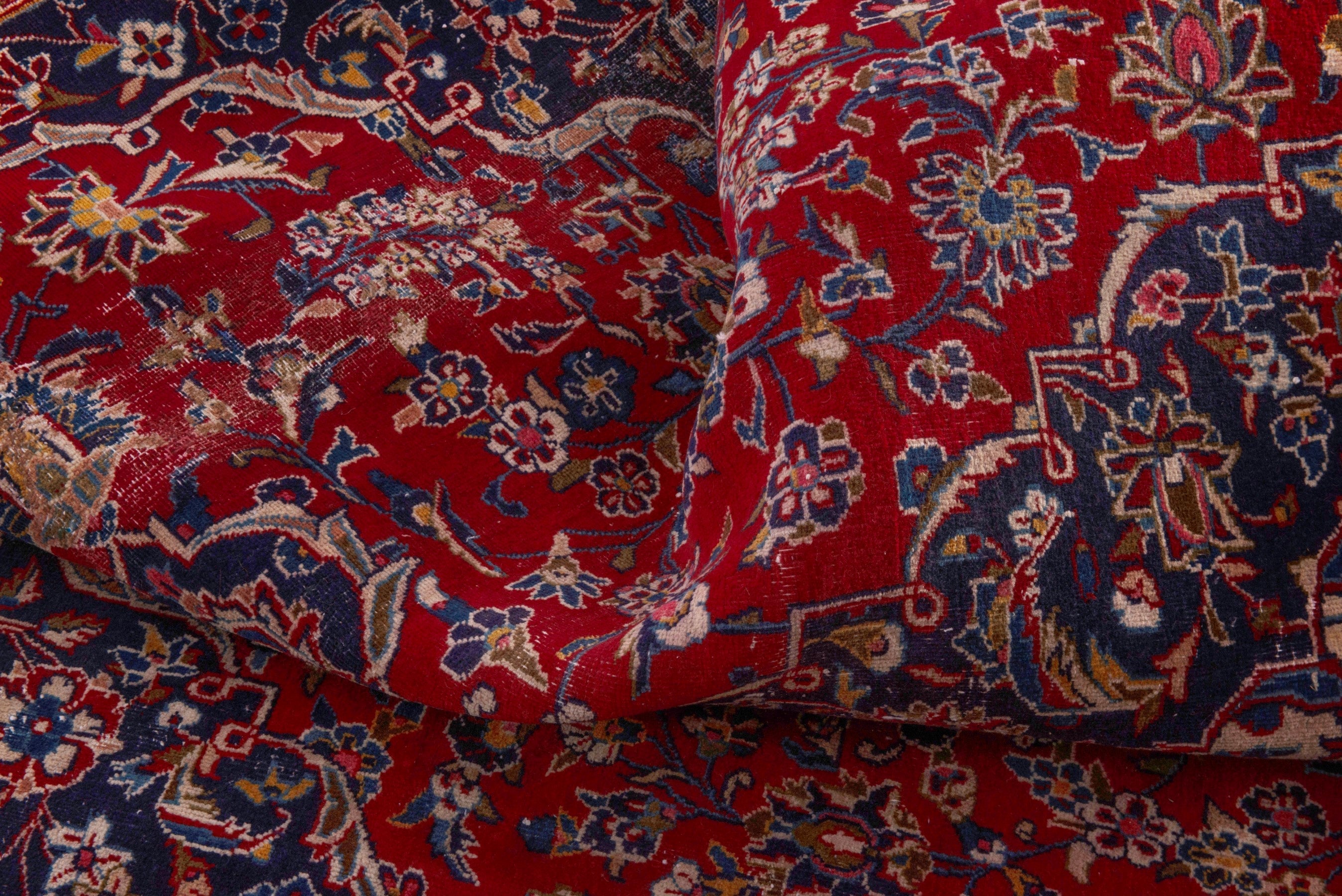 Persian Kashan oversized rug in deep red and dark blue, view 19 of 24