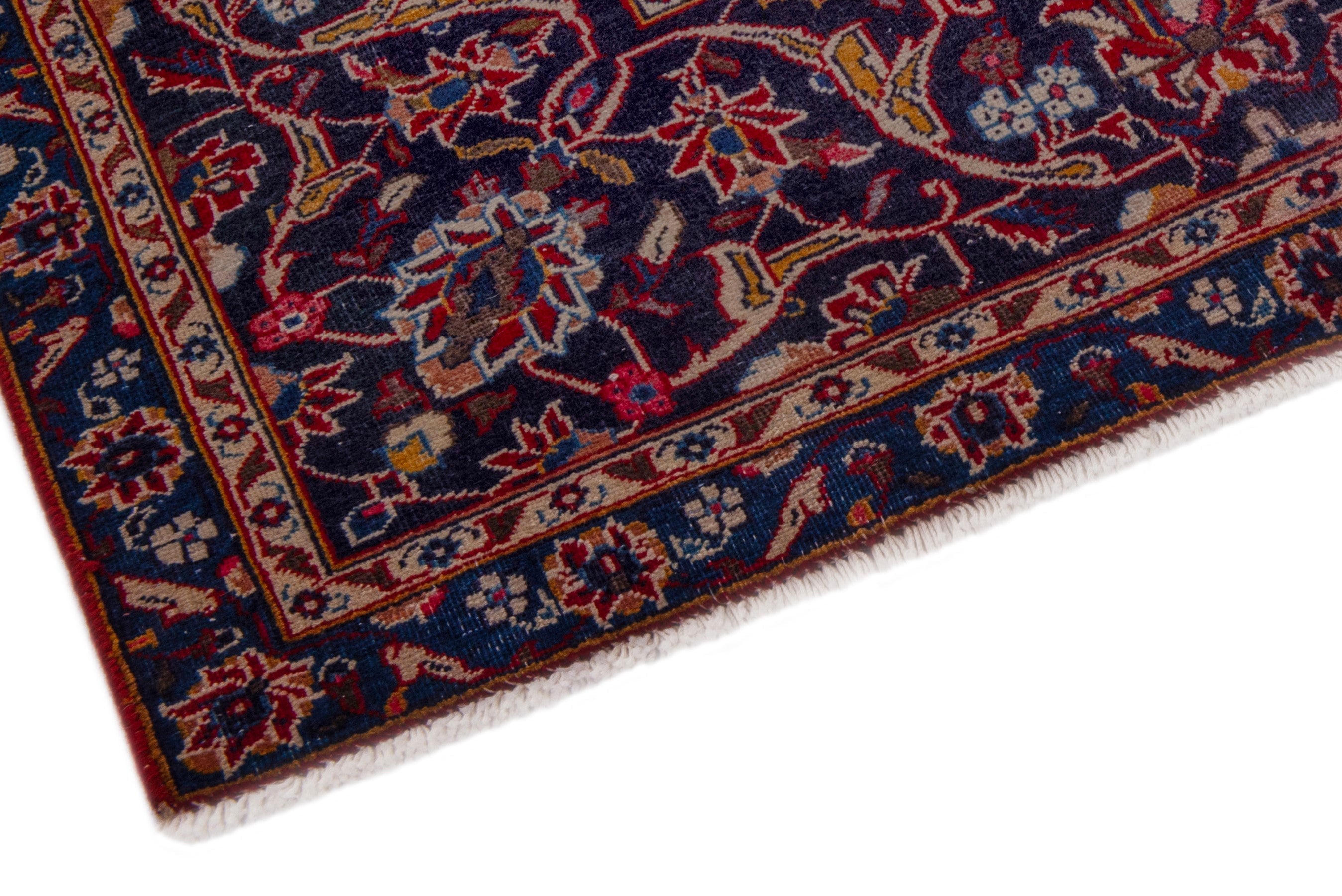 Persian Kashan oversized rug in deep red and dark blue, view 6 of 24