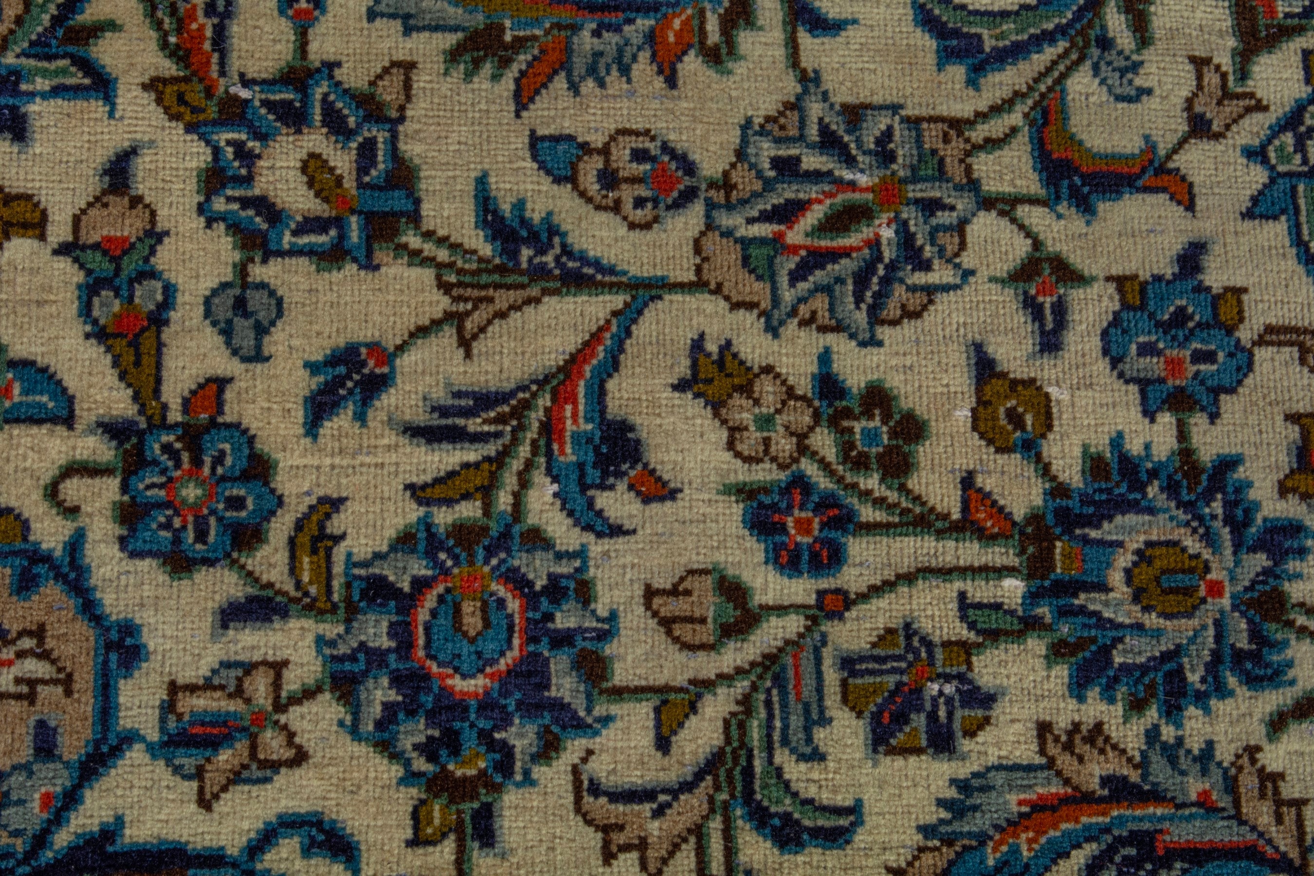 Persian Kashan area rug in ivory and dark blue, view 11 of 19