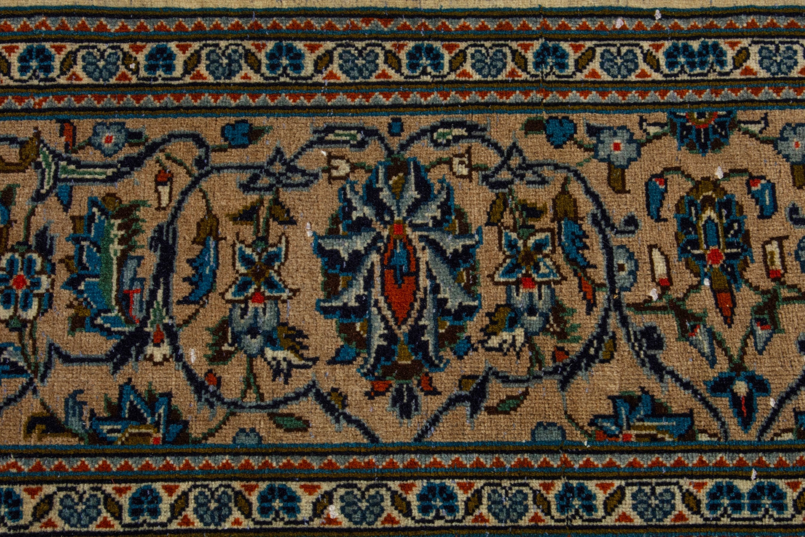 Persian Kashan area rug in ivory and dark blue, view 13 of 19
