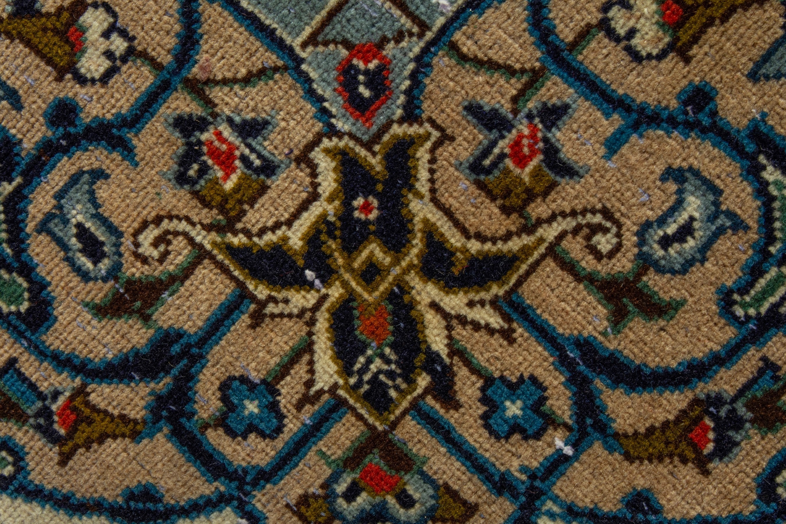 Persian Kashan area rug in ivory and dark blue, view 14 of 19