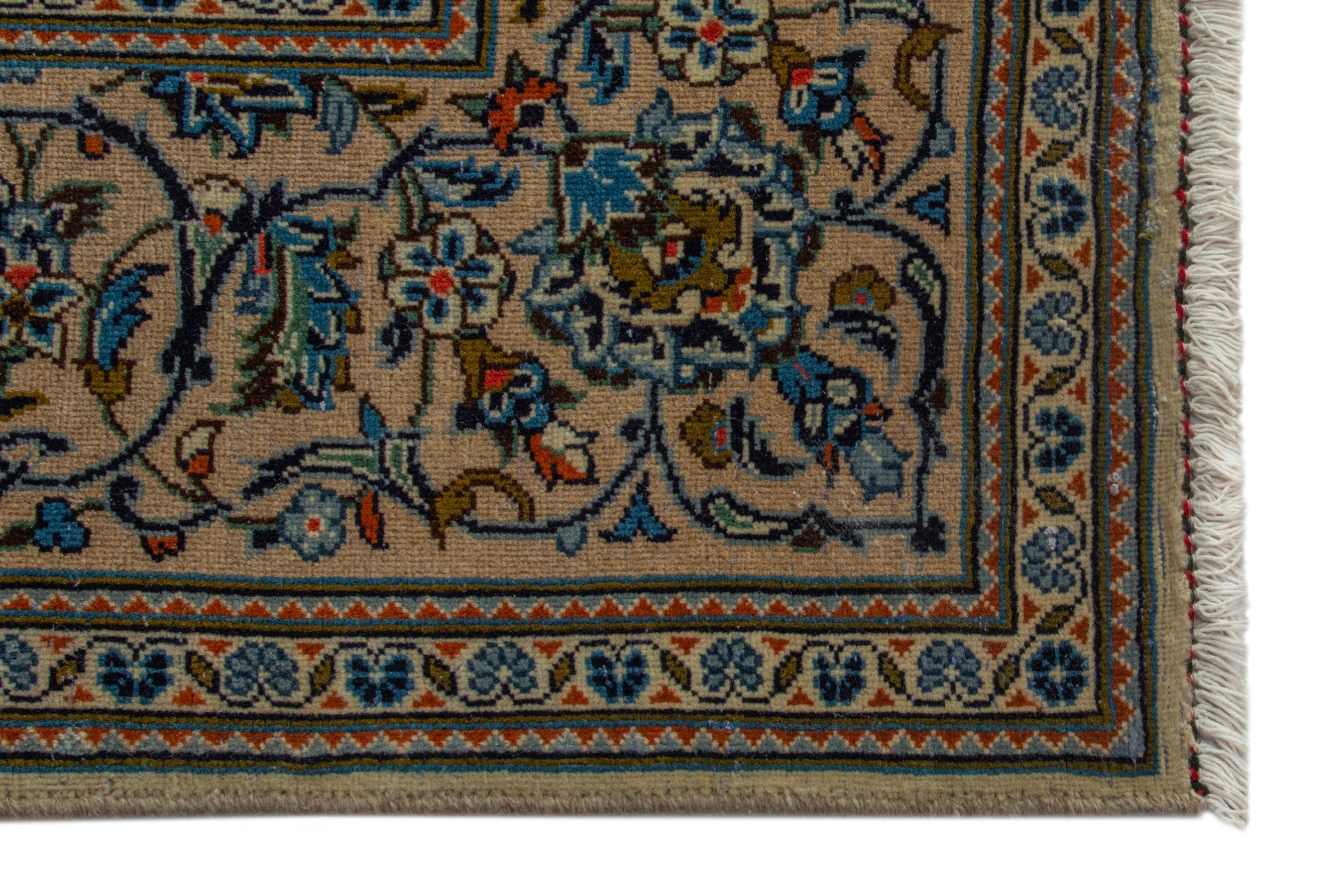 Persian Kashan area rug in ivory and dark blue, view 5 of 19