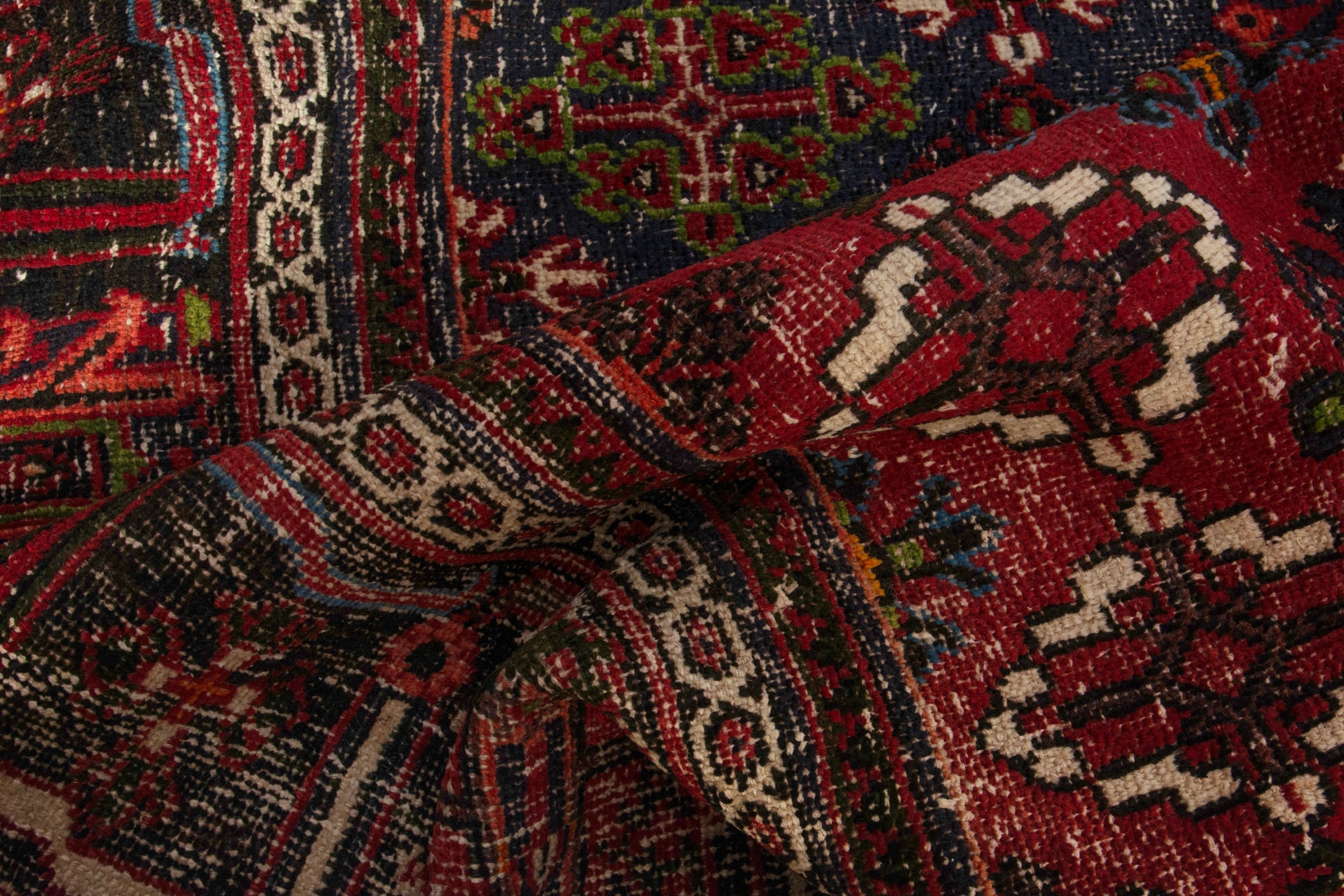 Persian Joshaghan area rug in deep red and burgundy, view 15 of 19