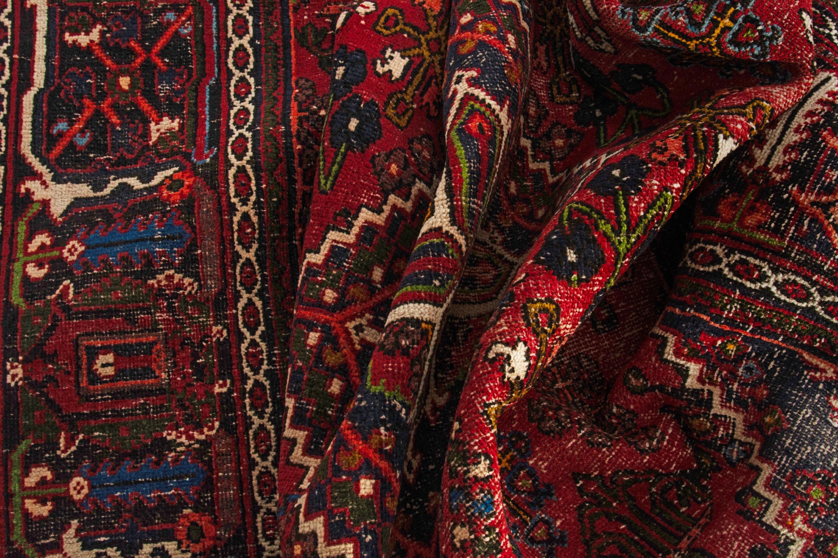 Persian Joshaghan area rug in deep red and burgundy, view 16 of 19