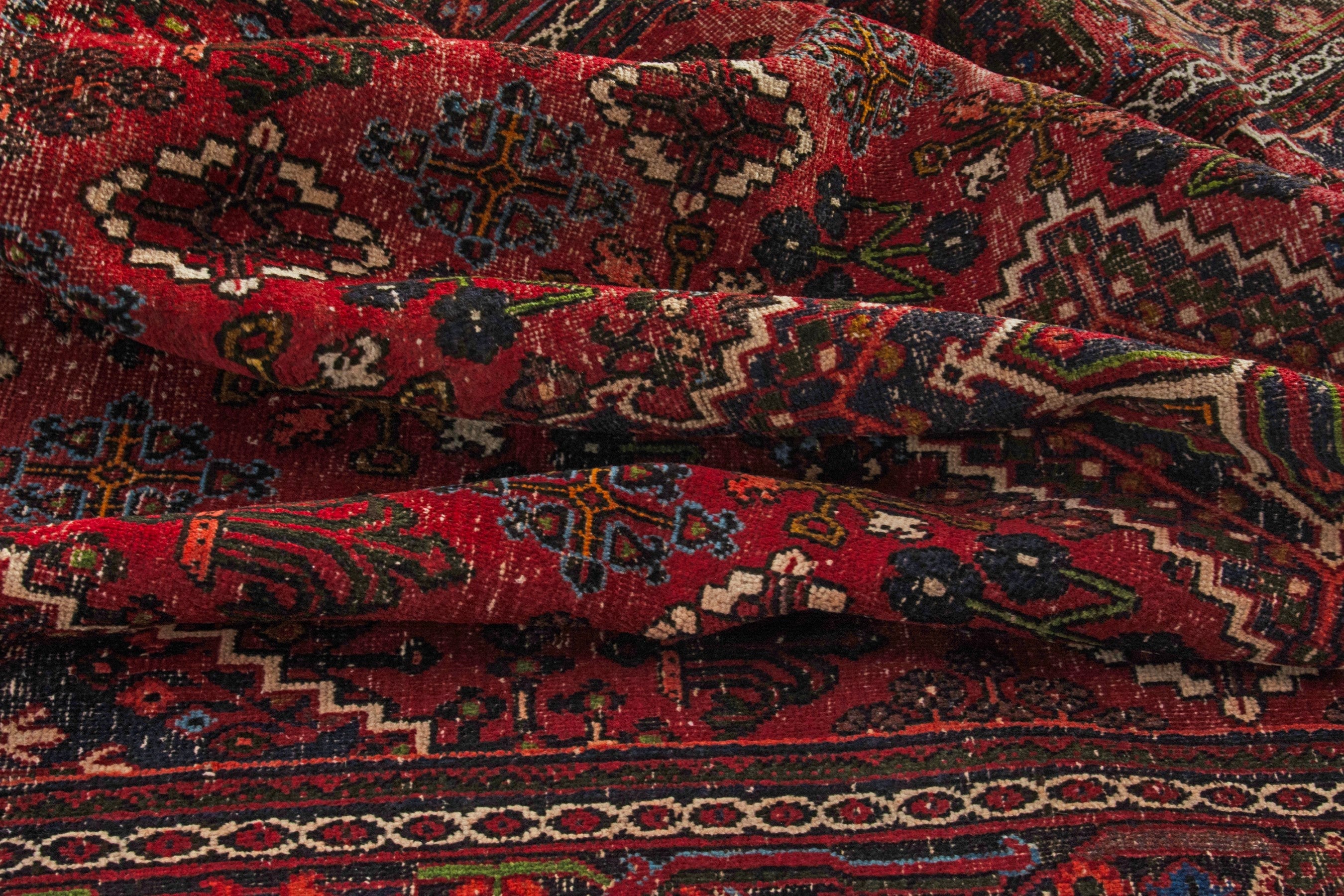 Persian Joshaghan area rug in deep red and burgundy, view 17 of 19