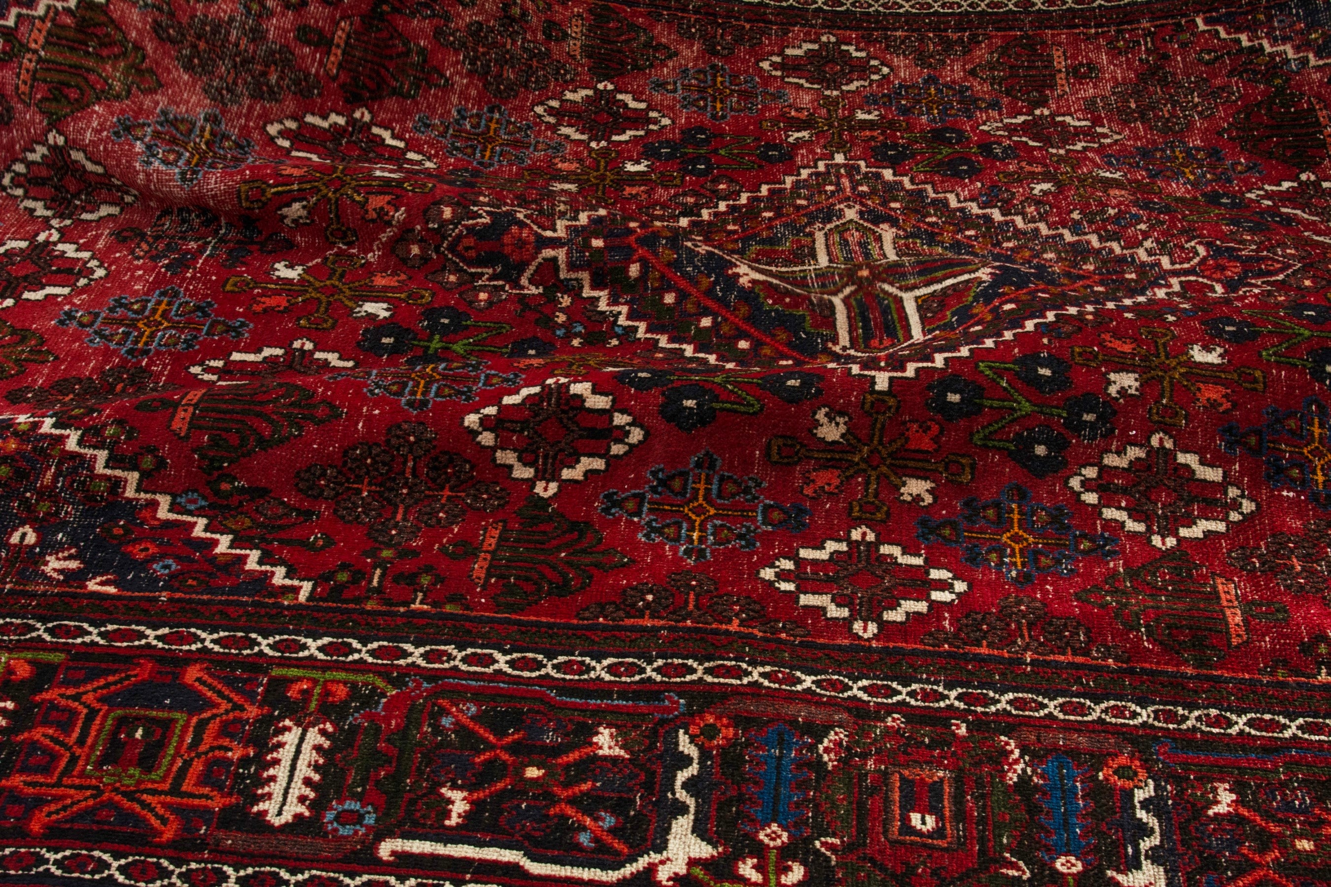 Persian Joshaghan area rug in deep red and burgundy, view 18 of 19