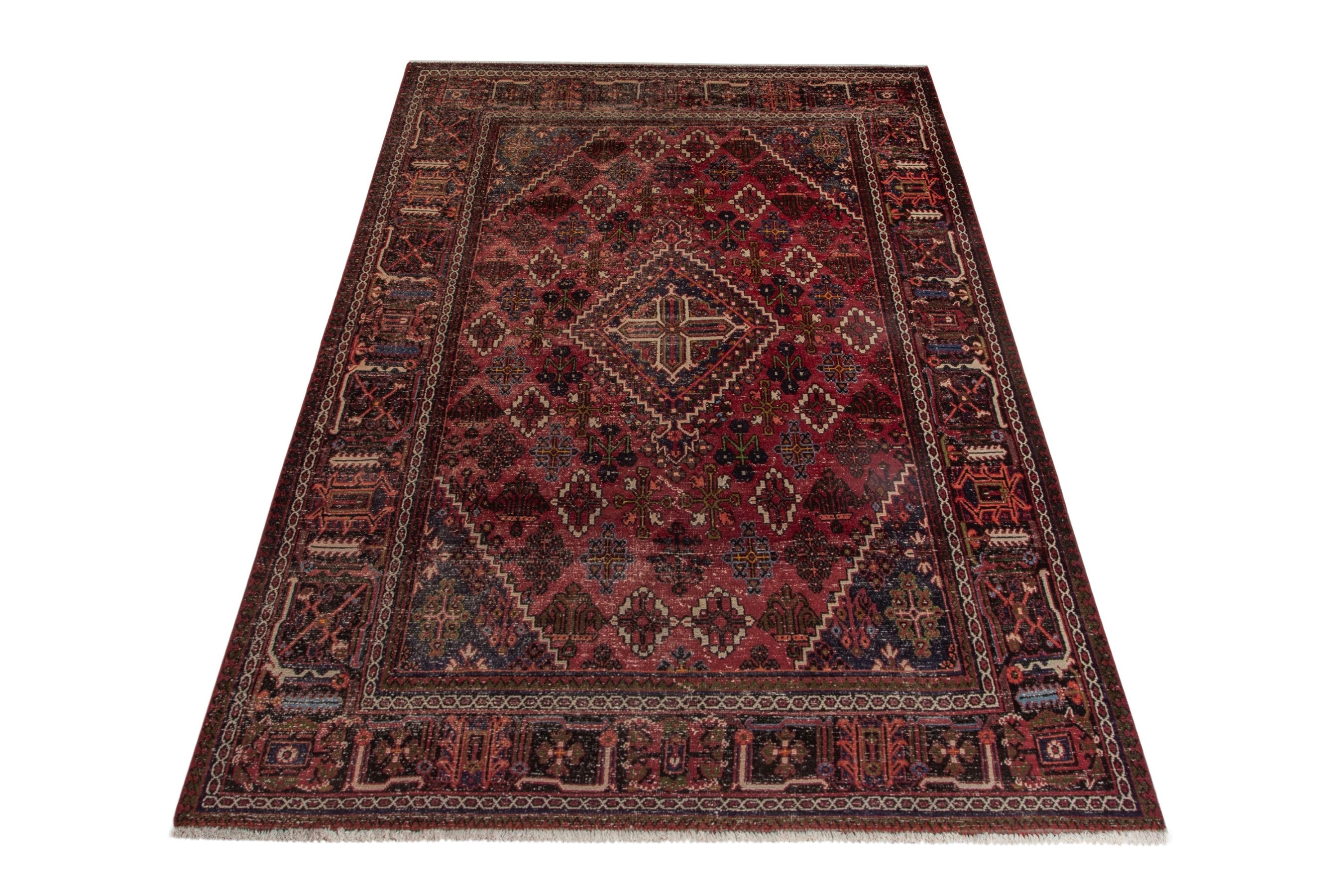 Persian Joshaghan area rug in deep red and burgundy, view 2 of 19