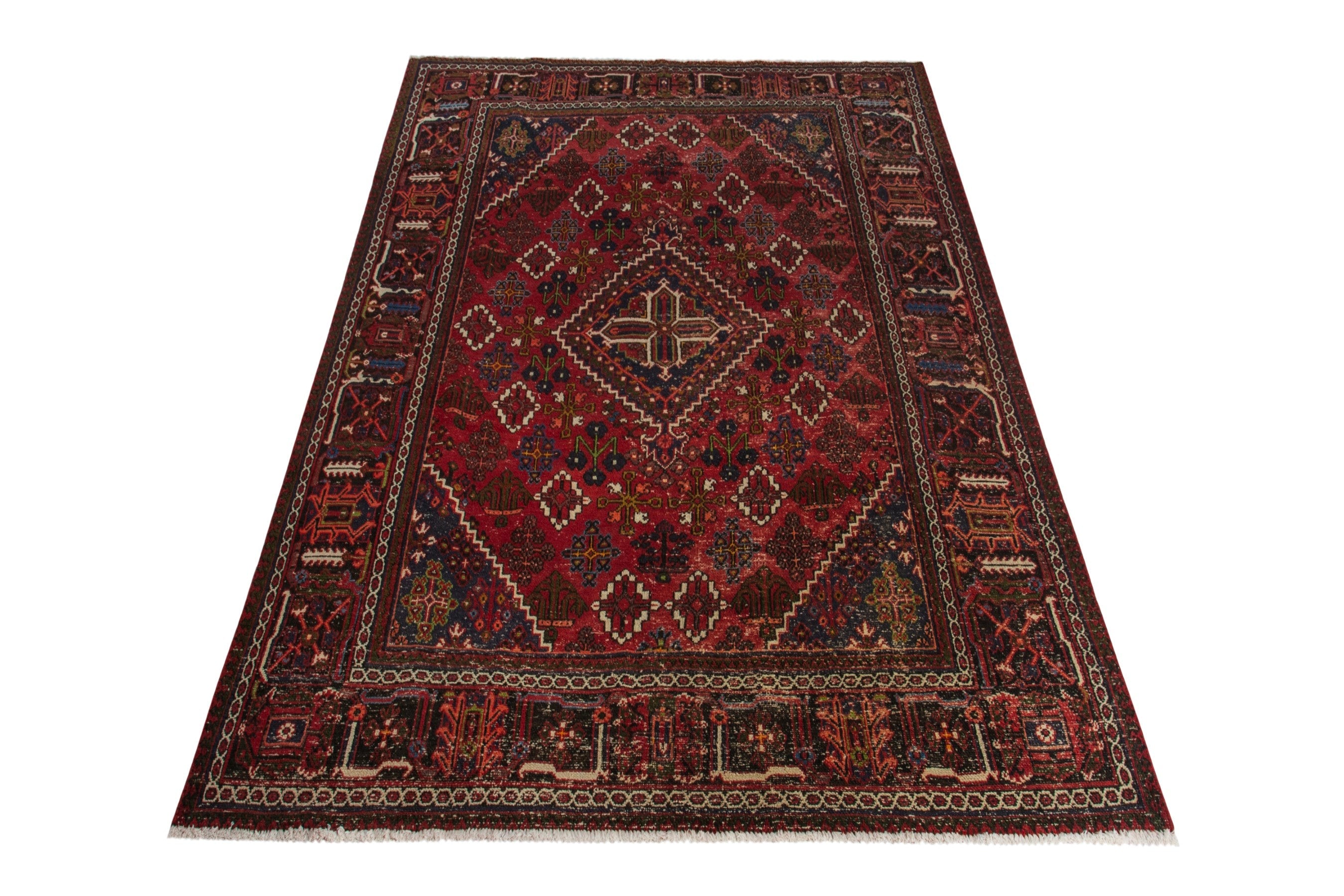 Persian Joshaghan area rug in deep red and burgundy, view 3 of 19