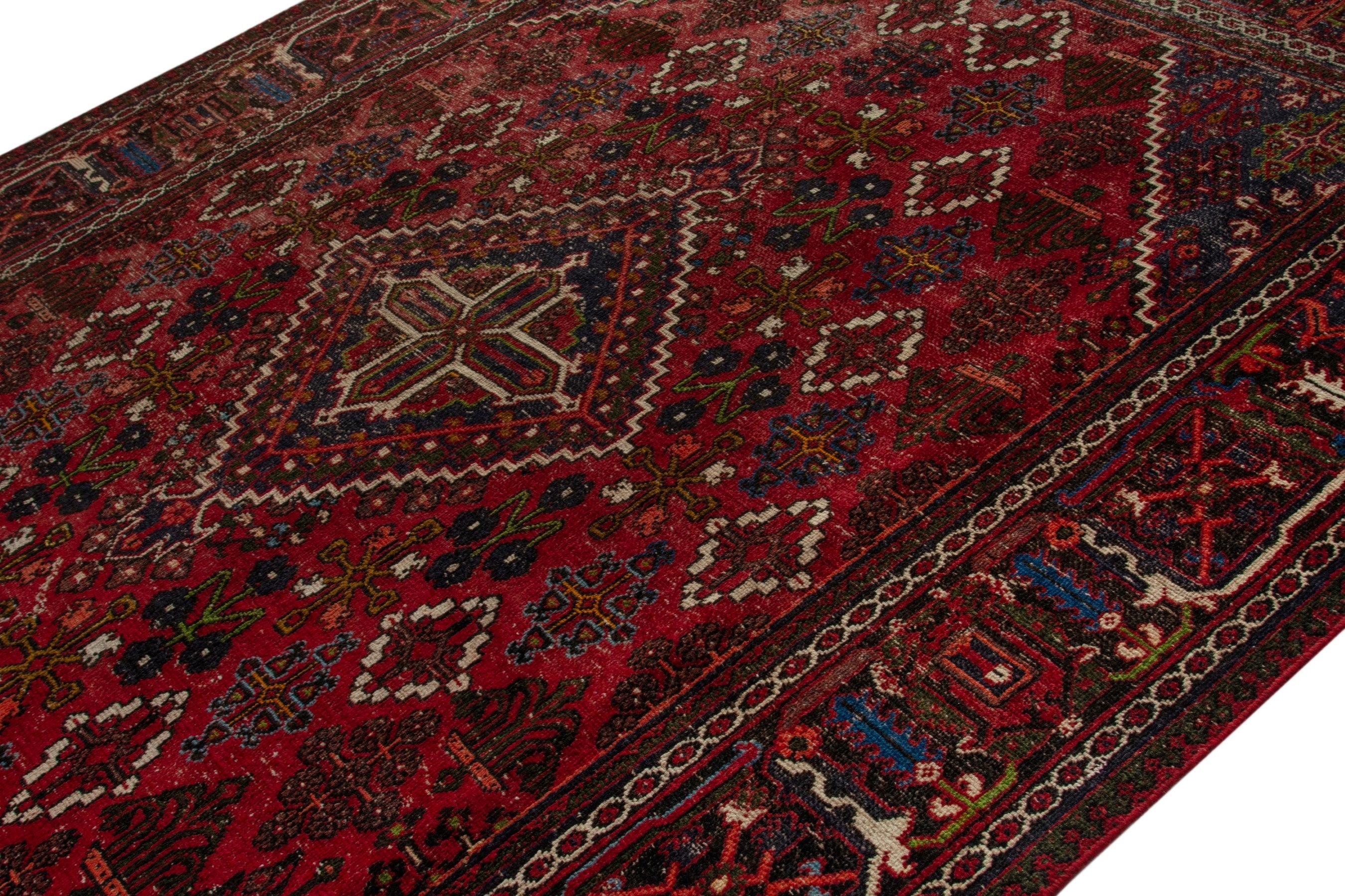 Persian Joshaghan area rug in deep red and burgundy, view 4 of 19