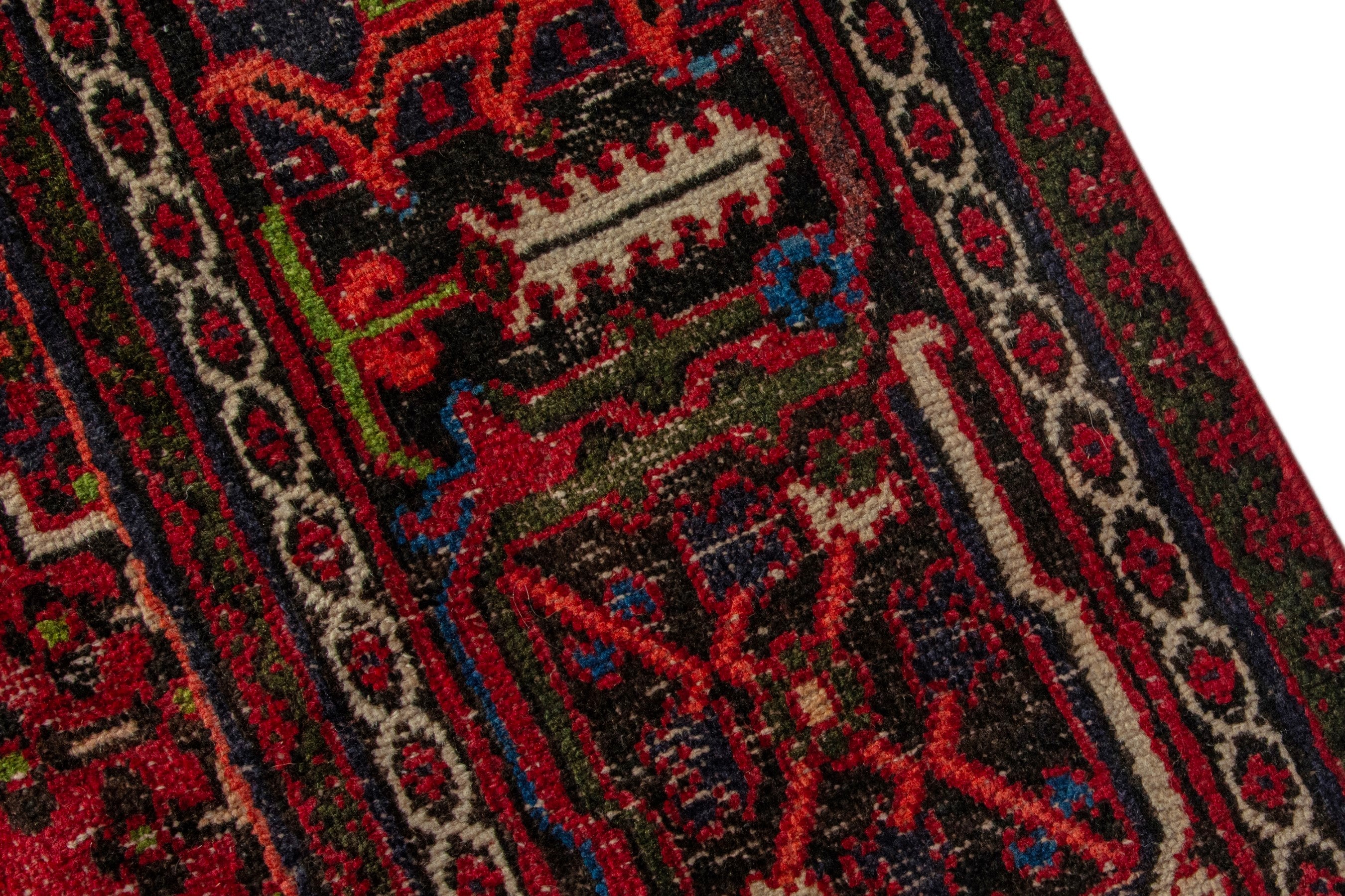 Persian Joshaghan area rug in deep red and burgundy, view 7 of 19