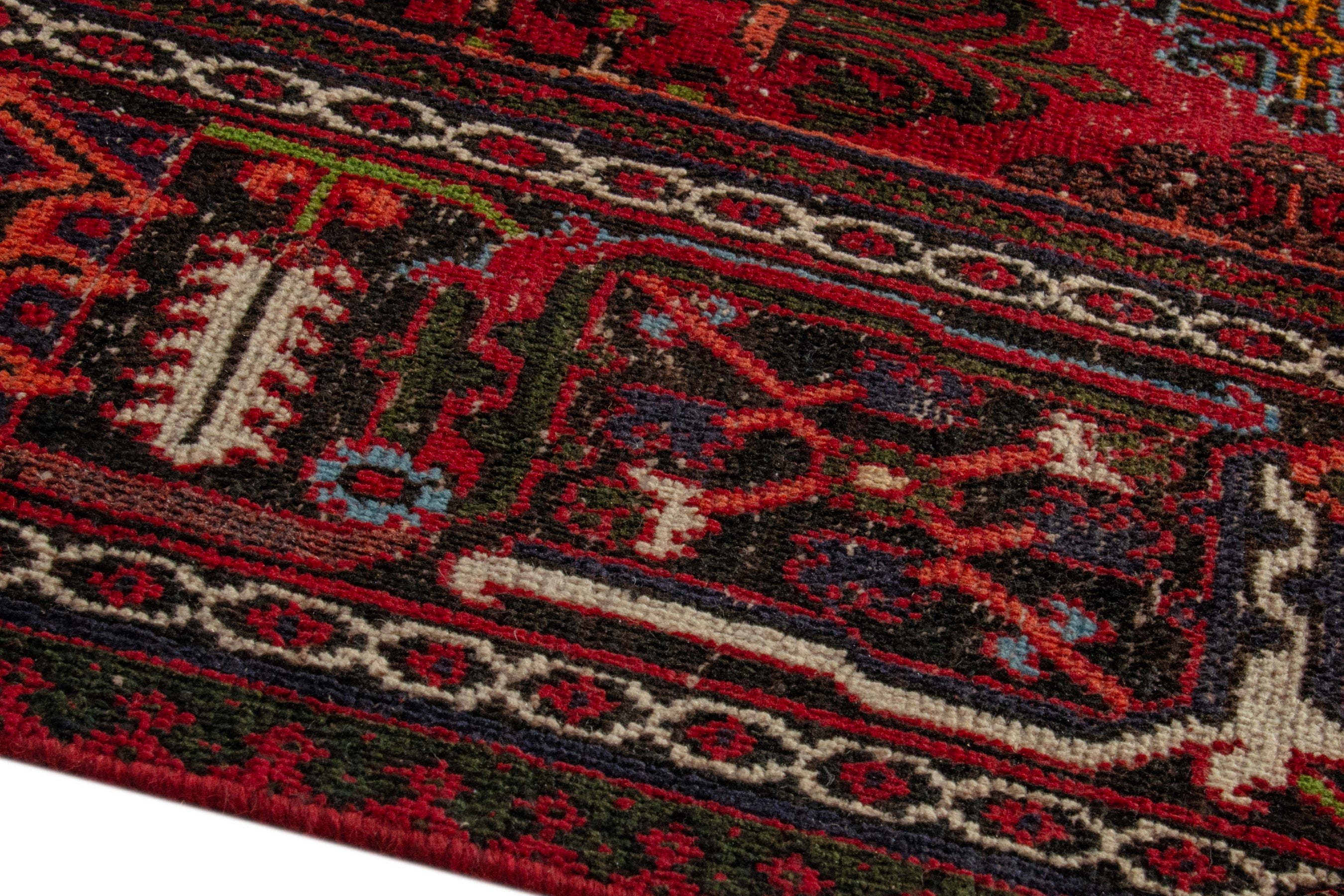 Persian Joshaghan area rug in deep red and burgundy, view 8 of 19