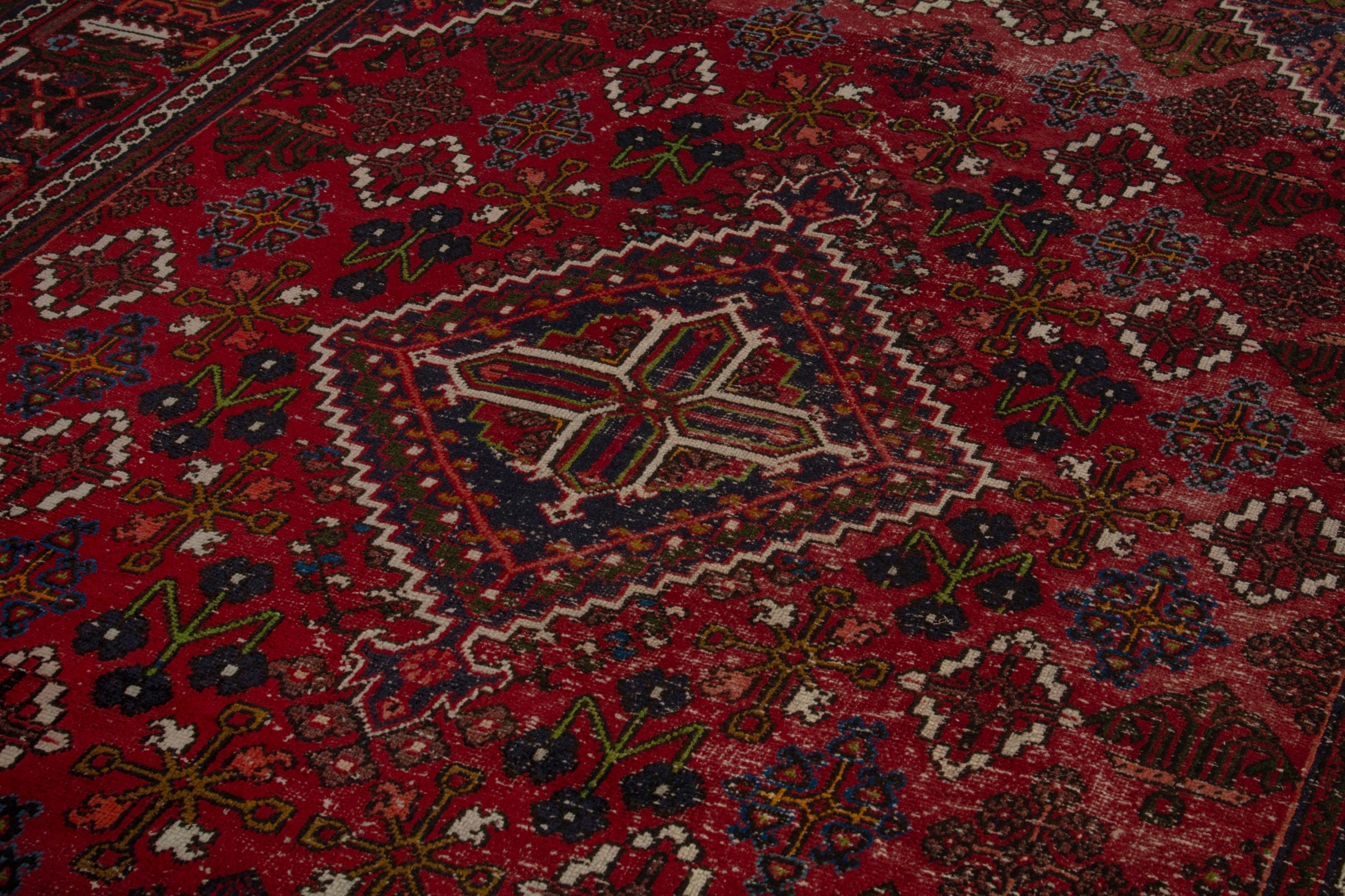 Persian Joshaghan area rug in deep red and burgundy, view 9 of 19