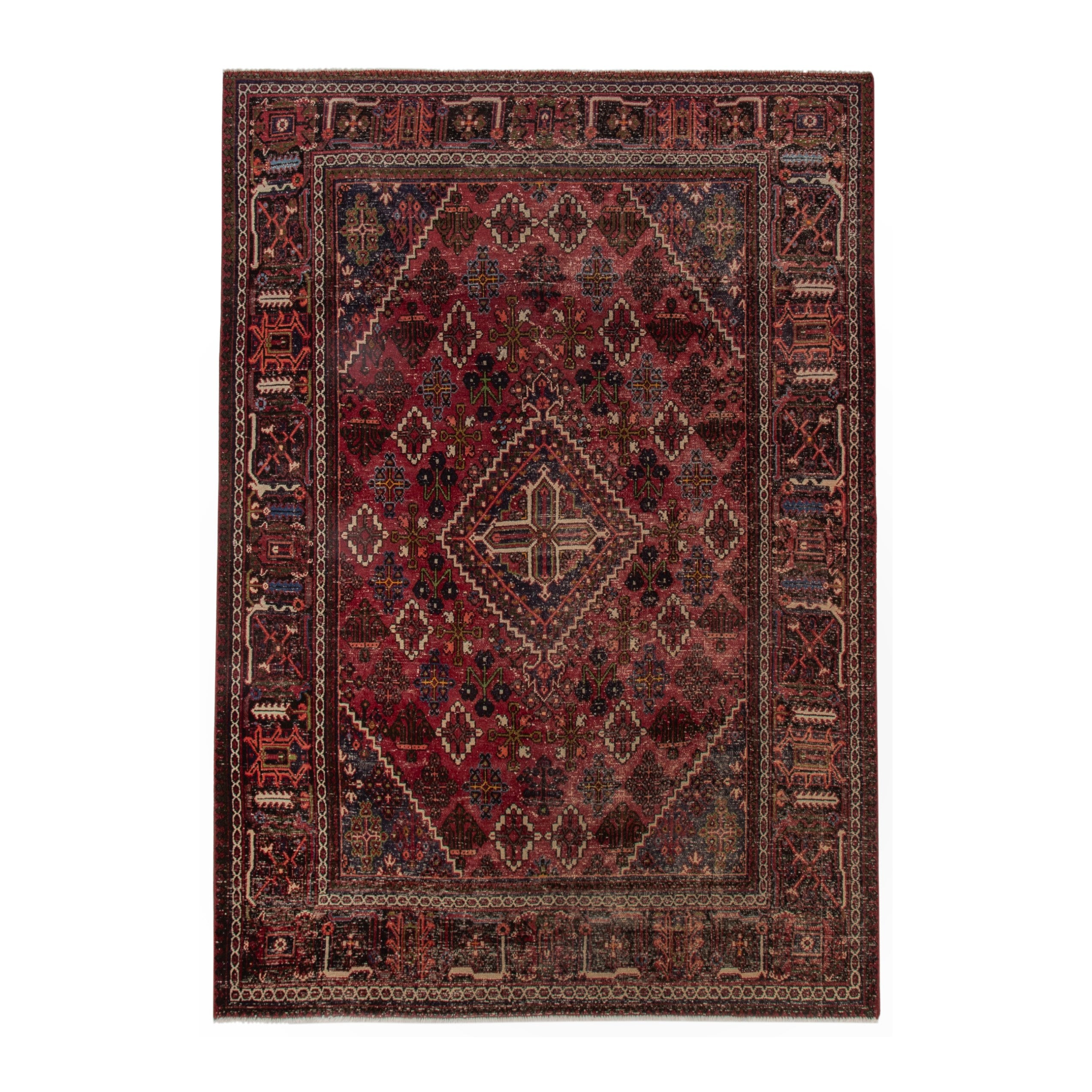 Persian Joshaghan area rug in deep red and burgundy, 7'3" x 10'4"