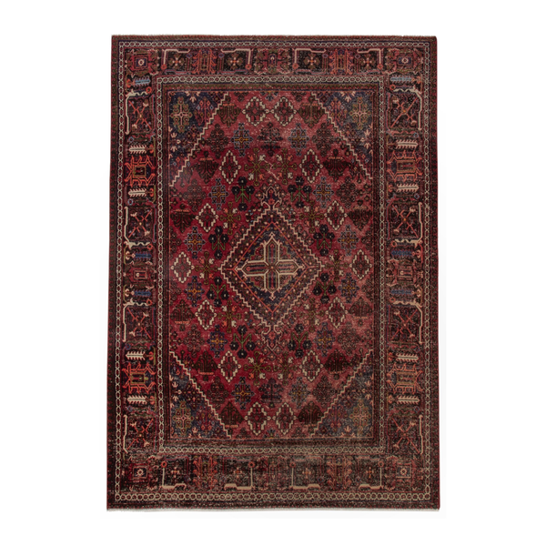Persian Joshaghan area rug in deep red and burgundy, 7'3" x 10'4"