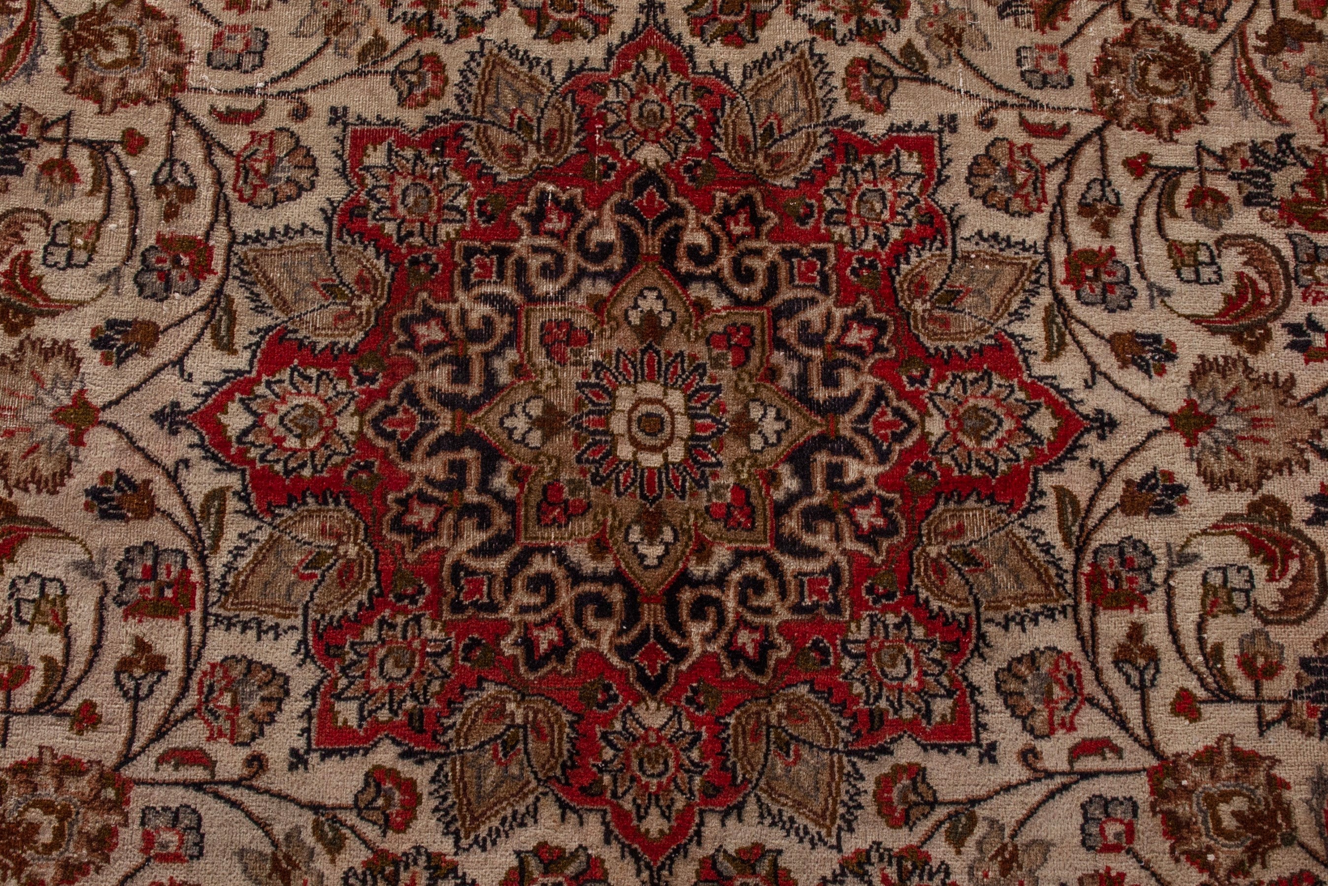 Persian Mashhad area rug in ivory and burgundy, view 12 of 20