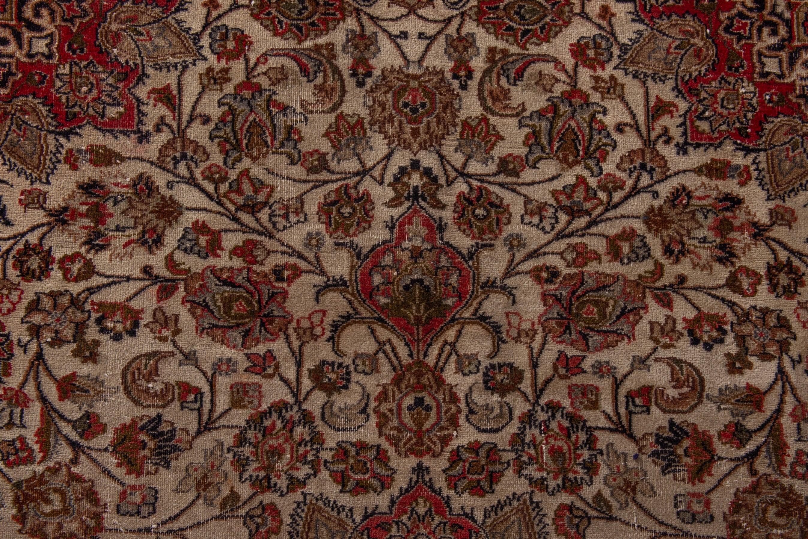 Persian Mashhad area rug in ivory and burgundy, view 13 of 20
