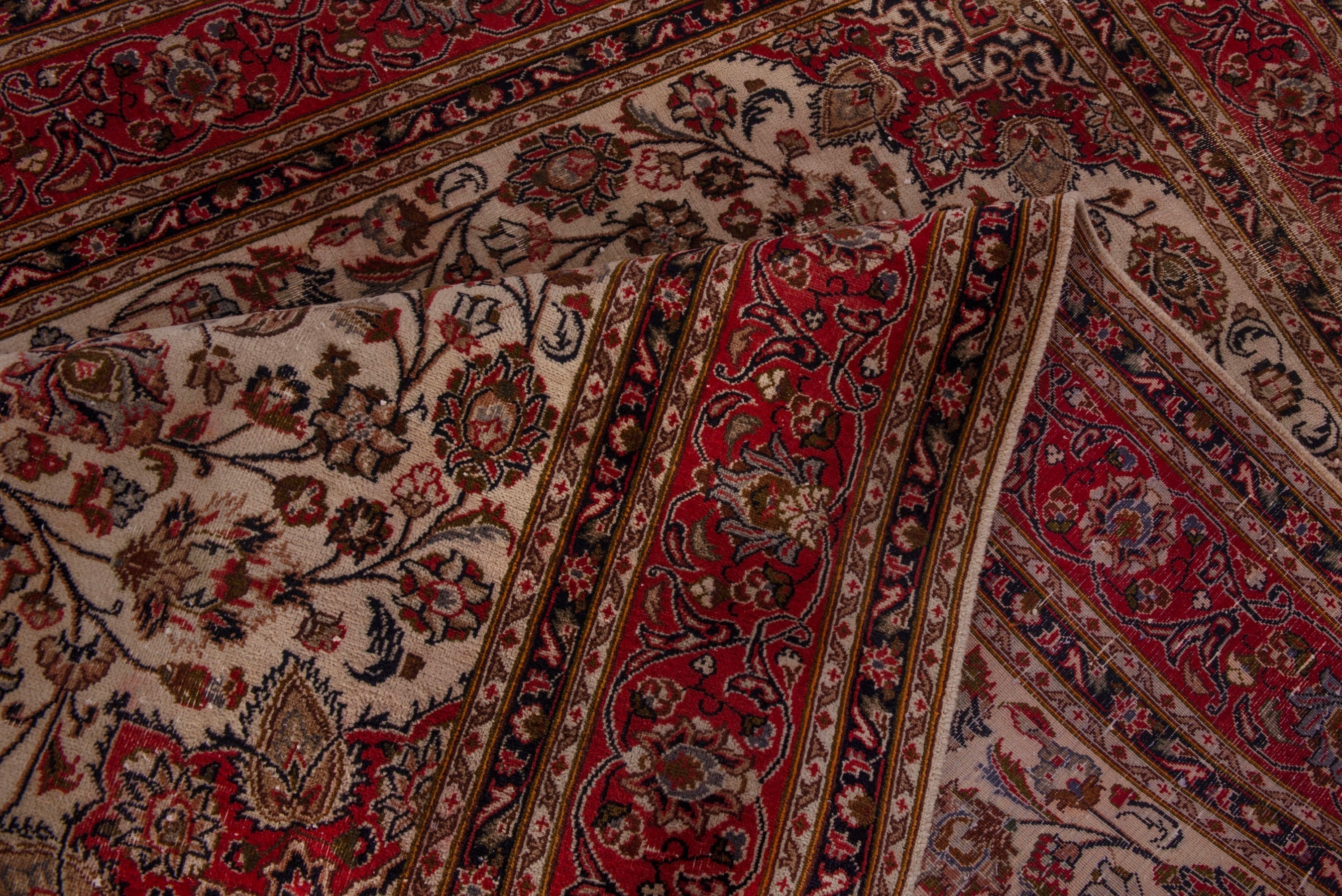 Persian Mashhad area rug in ivory and burgundy, view 15 of 20