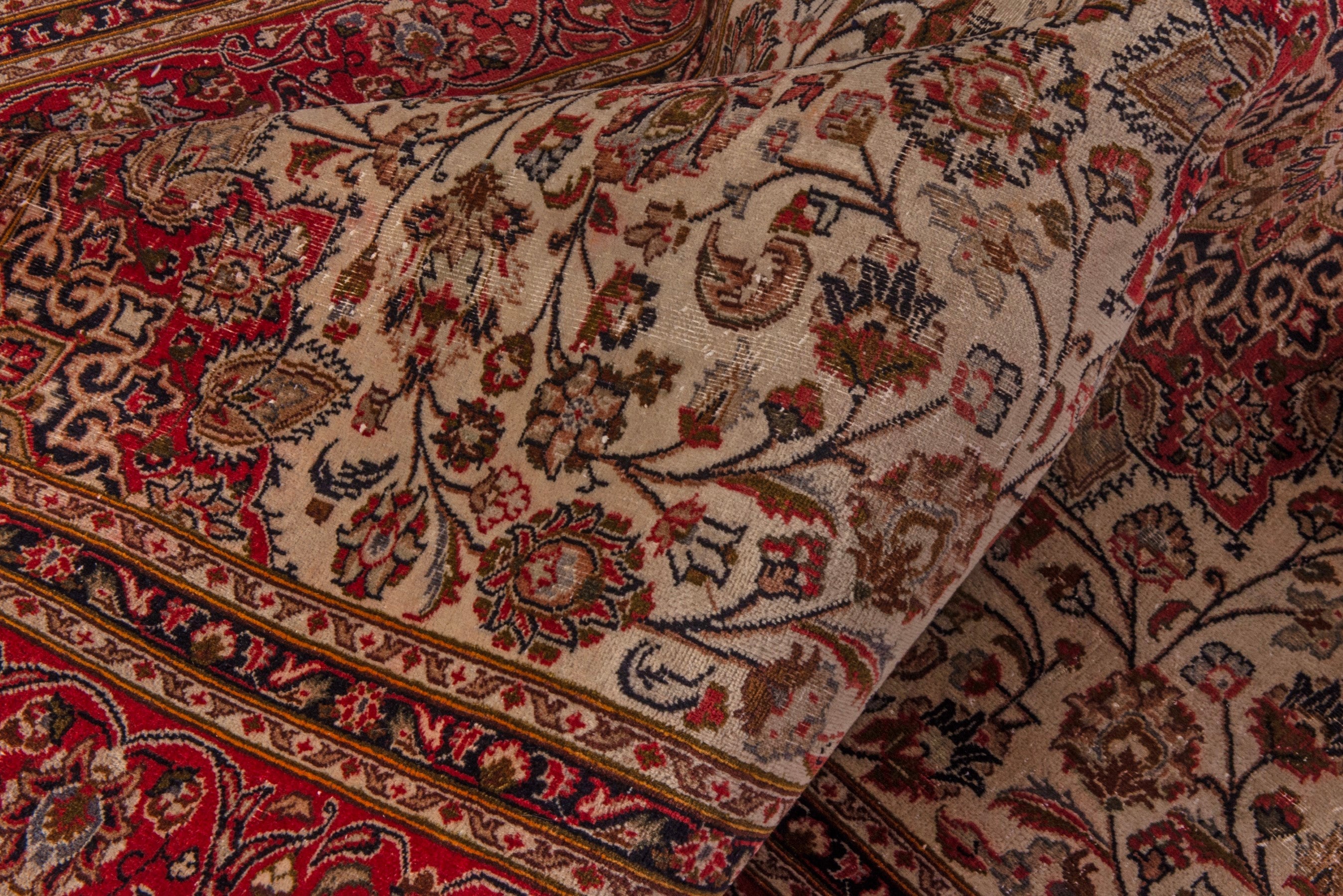 Persian Mashhad area rug in ivory and burgundy, view 16 of 20