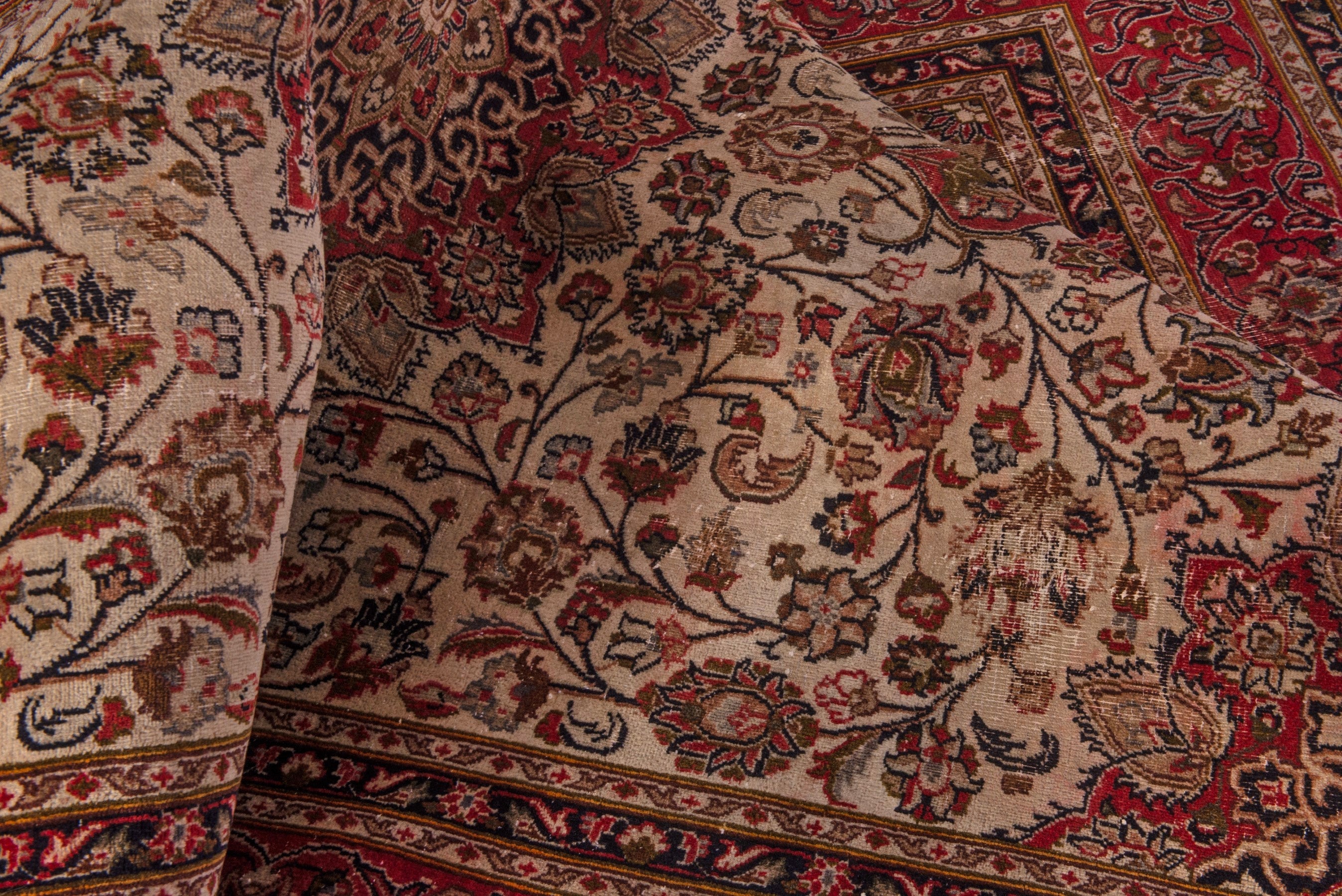 Persian Mashhad area rug in ivory and burgundy, view 17 of 20
