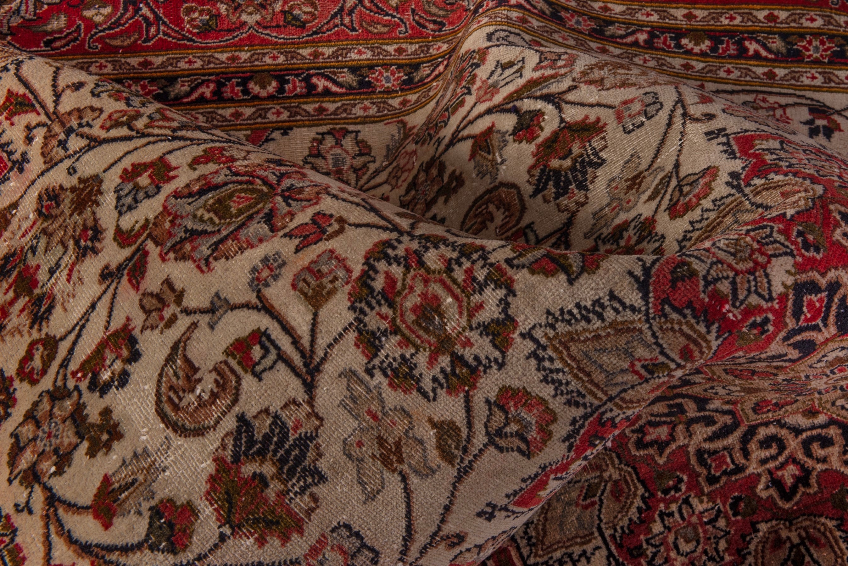 Persian Mashhad area rug in ivory and burgundy, view 18 of 20