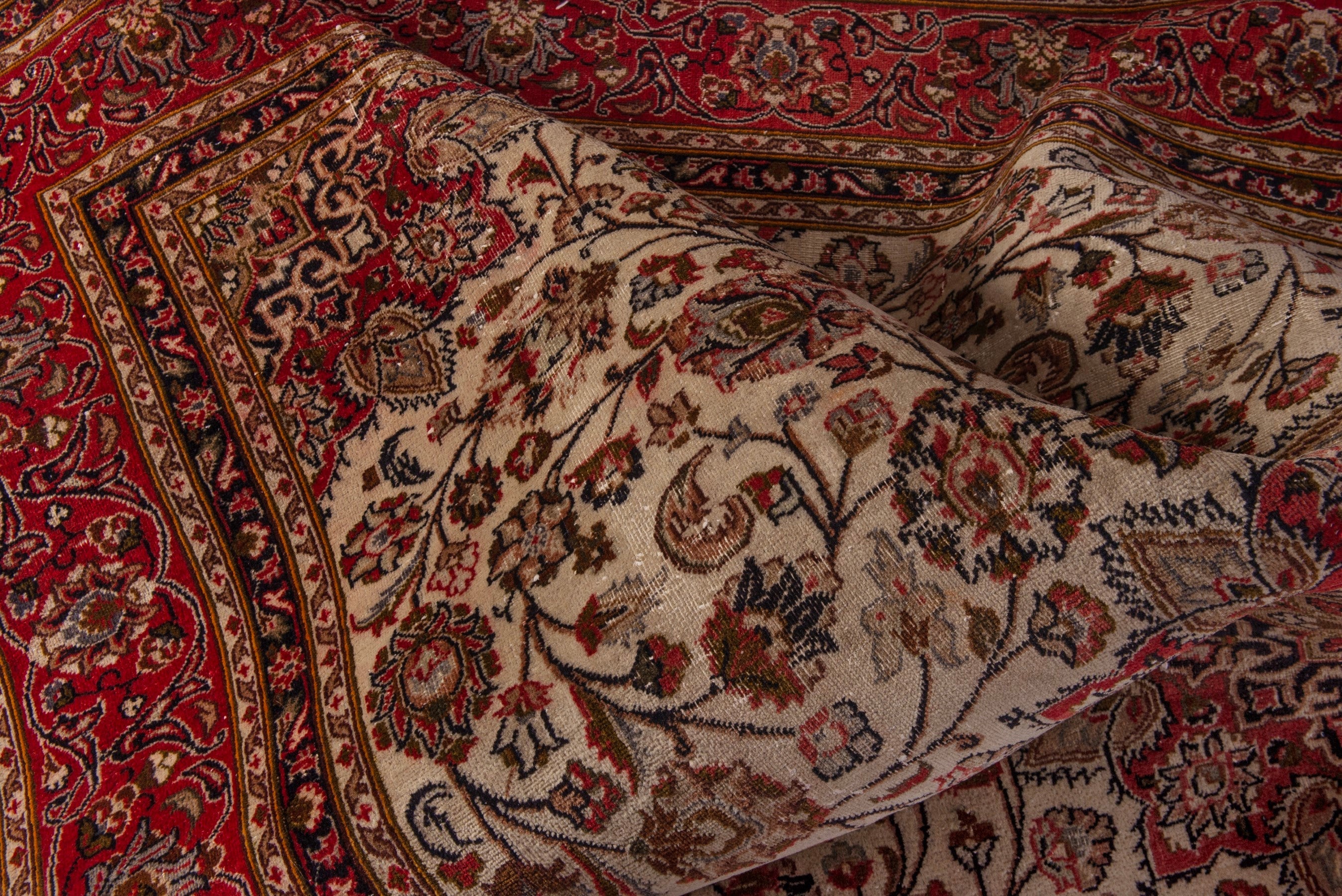 Persian Mashhad area rug in ivory and burgundy, view 19 of 20