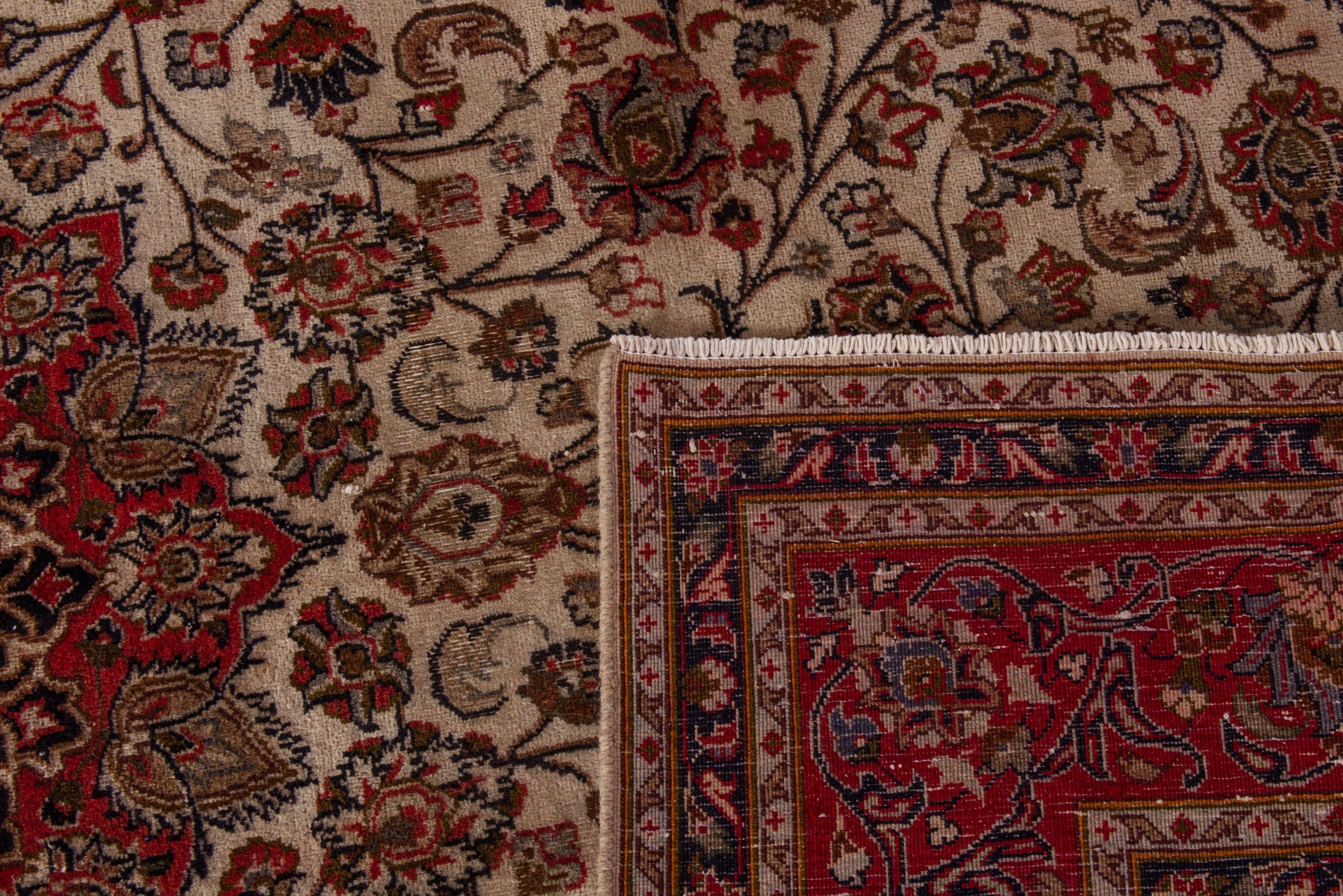 Persian Mashhad area rug in ivory and burgundy, view 20 of 20