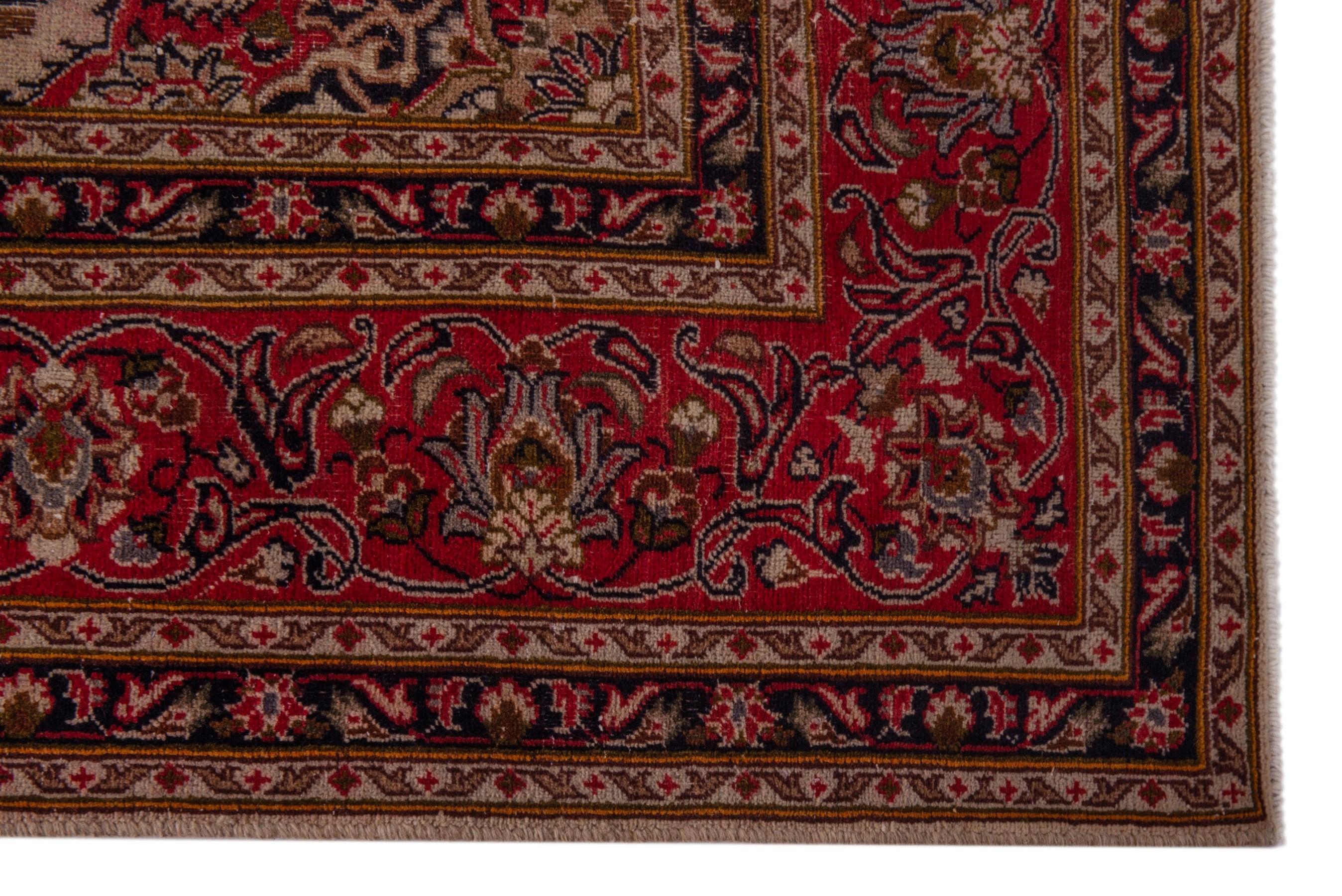 Persian Mashhad area rug in ivory and burgundy, view 5 of 20