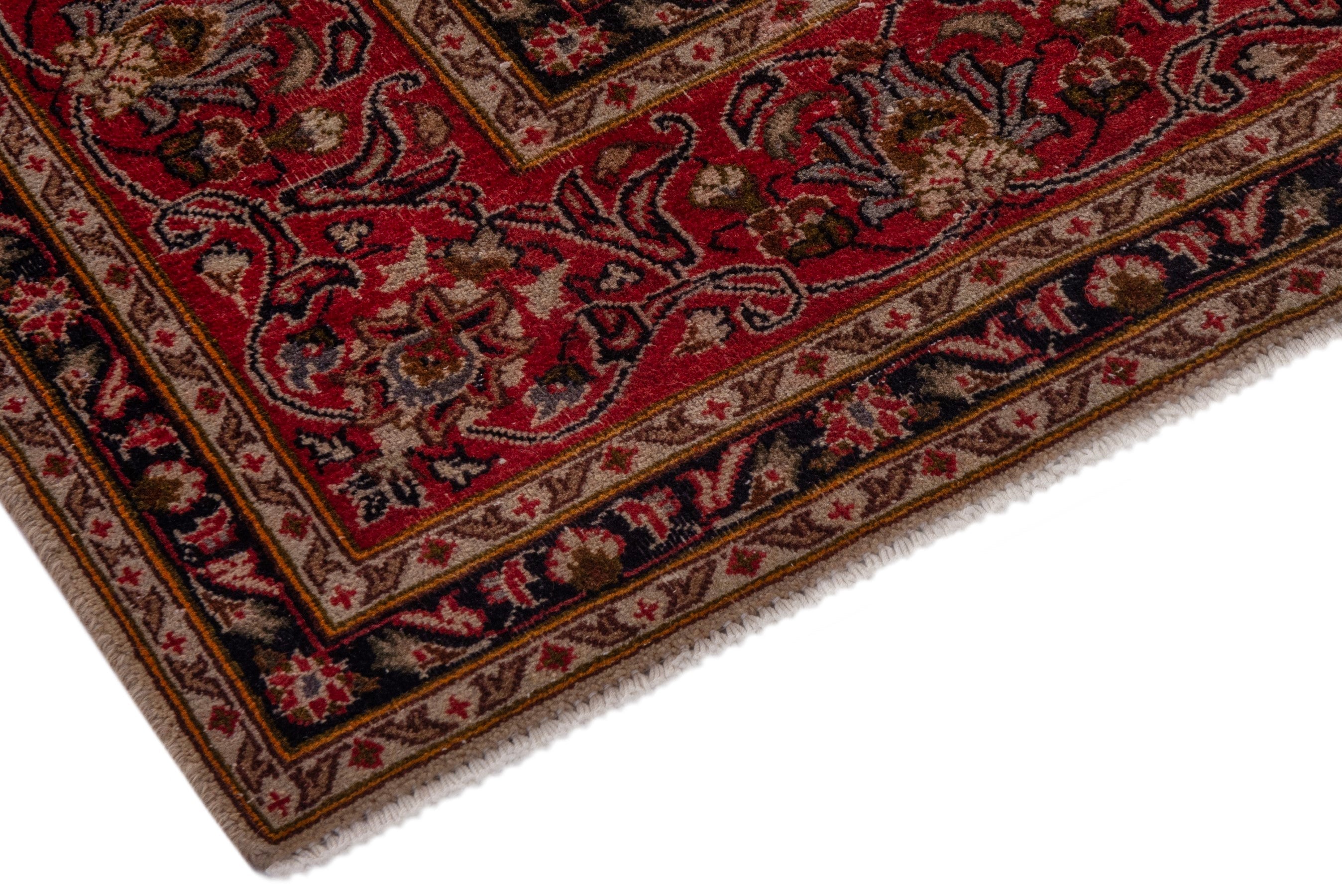 Persian Mashhad area rug in ivory and burgundy, view 6 of 20