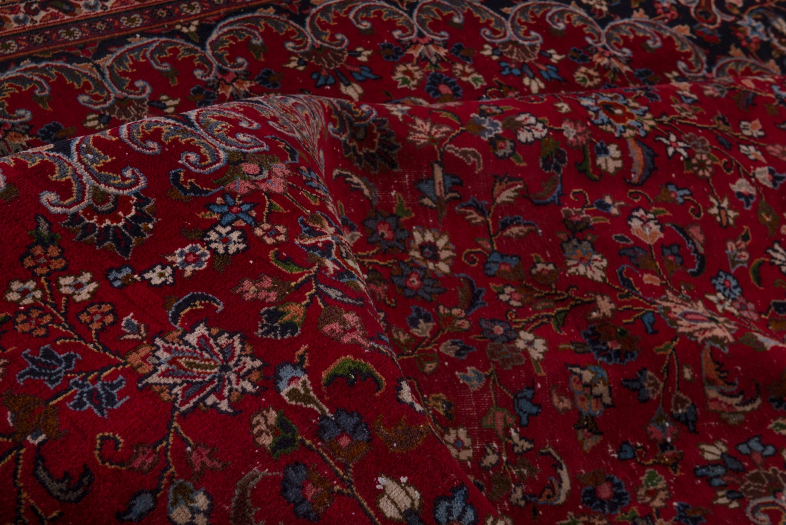 Persian Mashhad oversized rug in deep red and navy, view 19 of 24