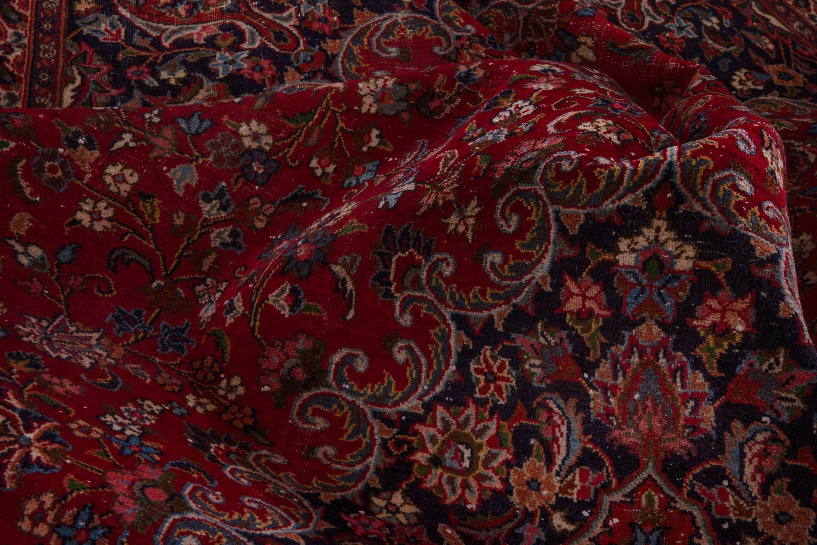 Persian Mashhad oversized rug in deep red and navy, view 21 of 24