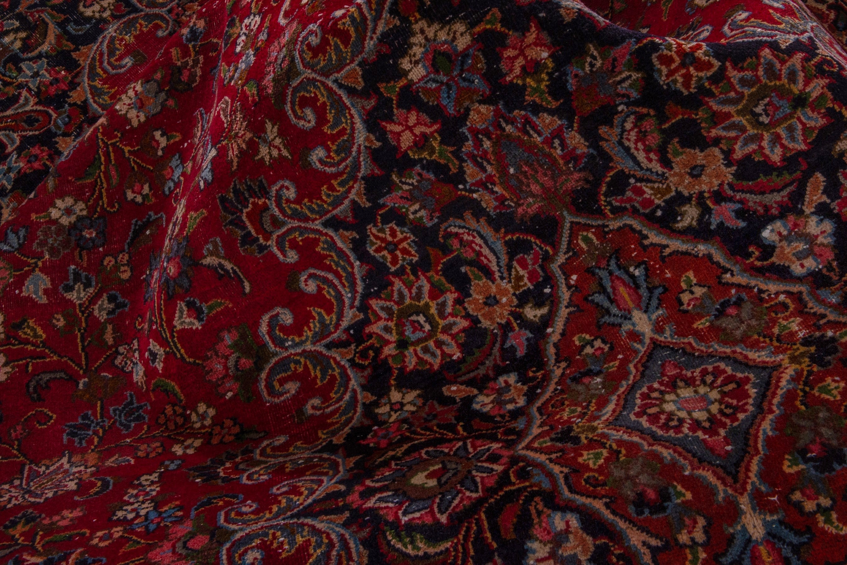 Persian Mashhad oversized rug in deep red and navy, view 22 of 24