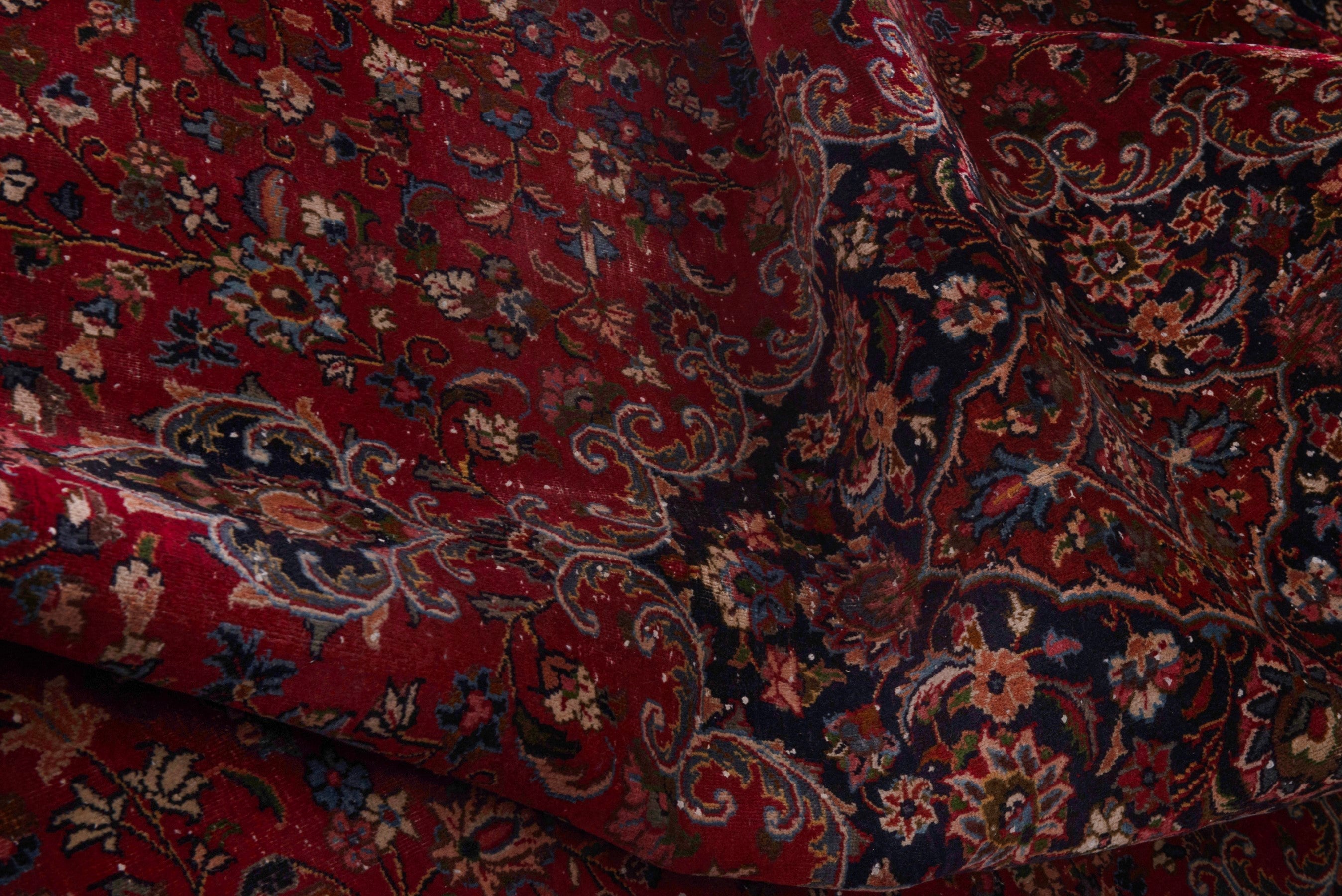 Persian Mashhad oversized rug in deep red and navy, view 23 of 24