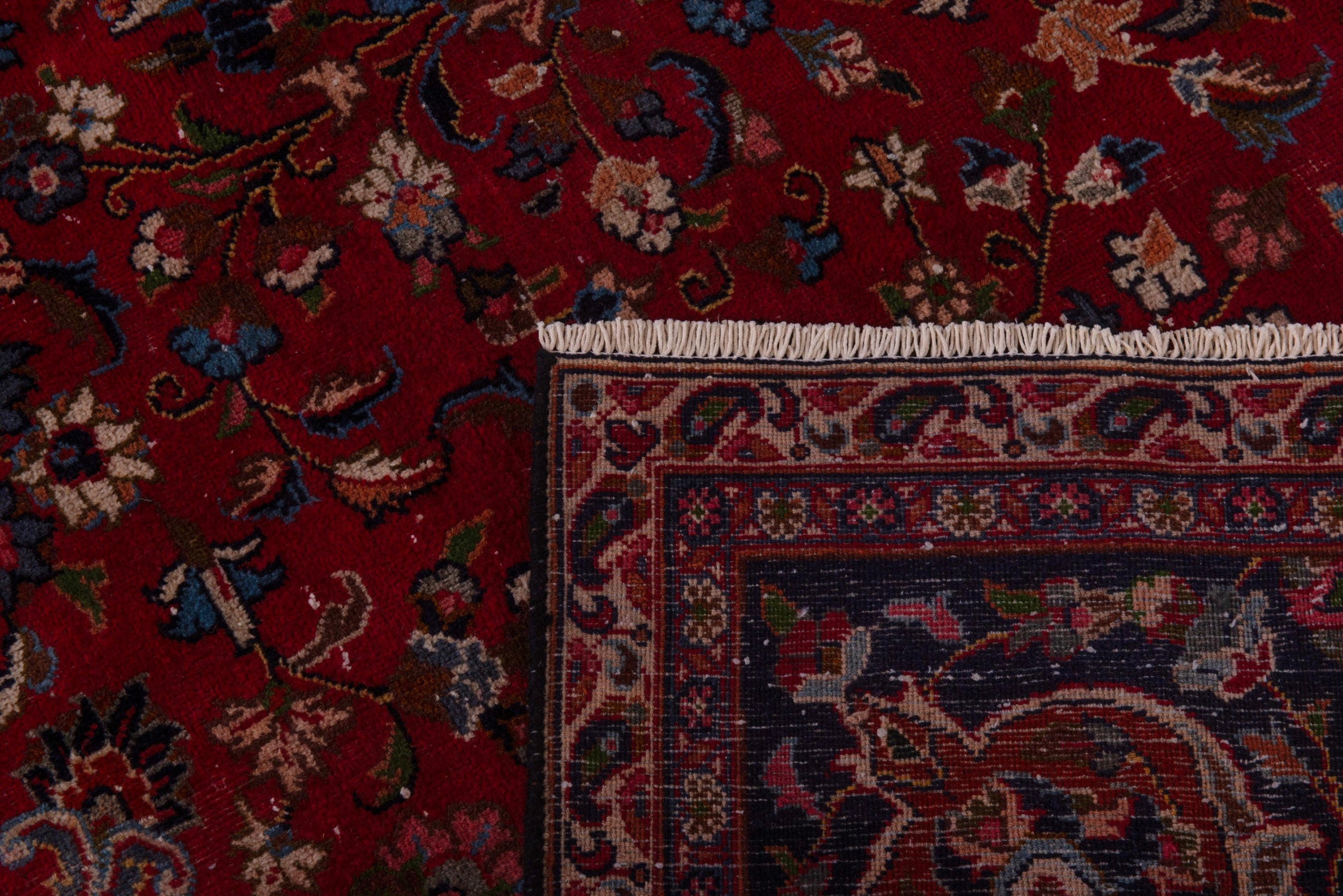 Persian Mashhad oversized rug in deep red and navy, view 24 of 24