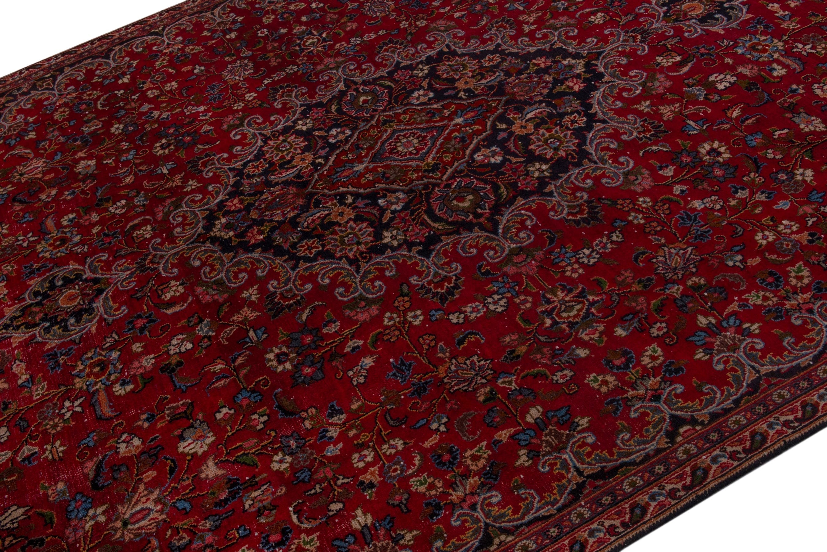 Persian Mashhad oversized rug in deep red and navy, view 4 of 24