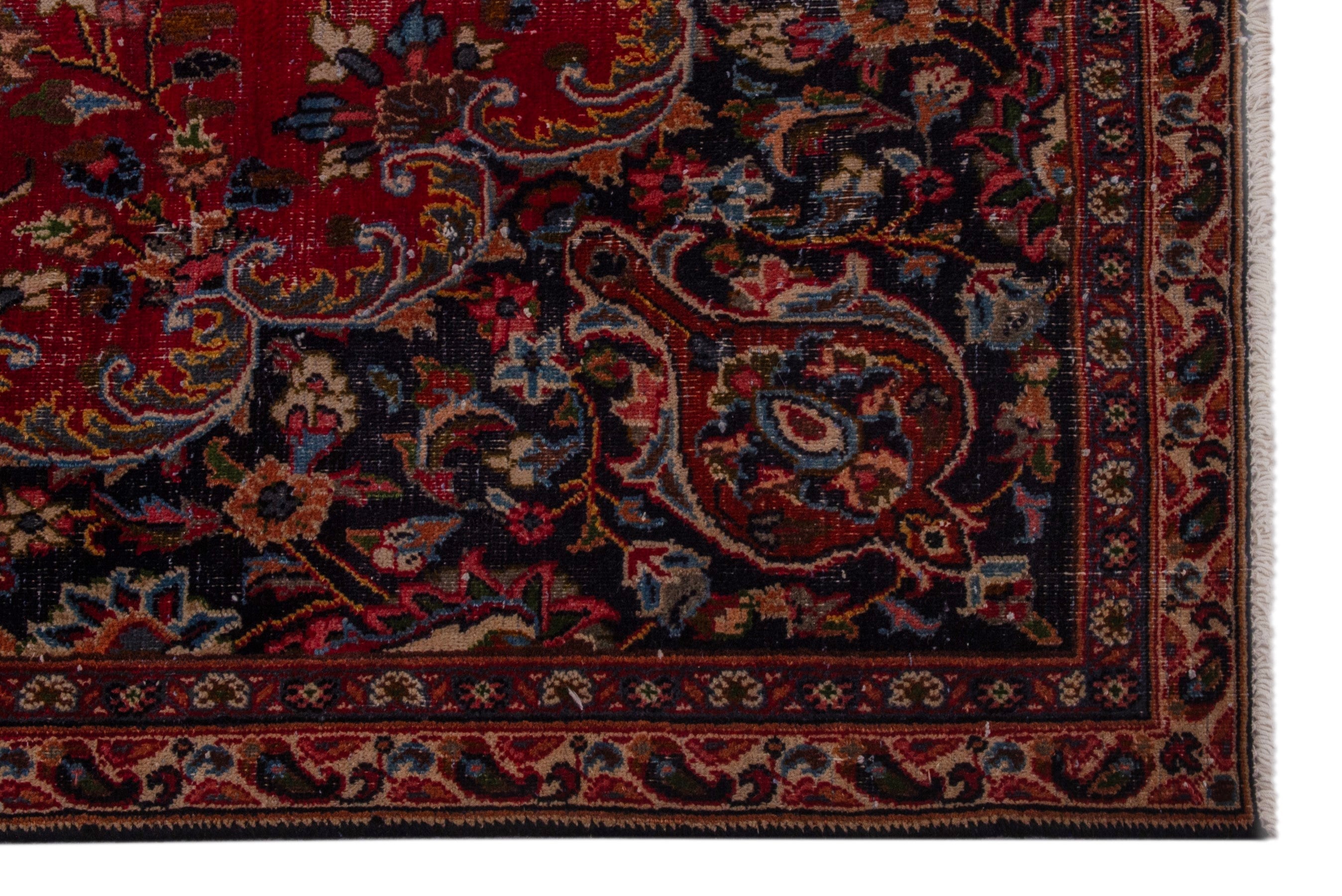 Persian Mashhad oversized rug in deep red and navy, view 5 of 24
