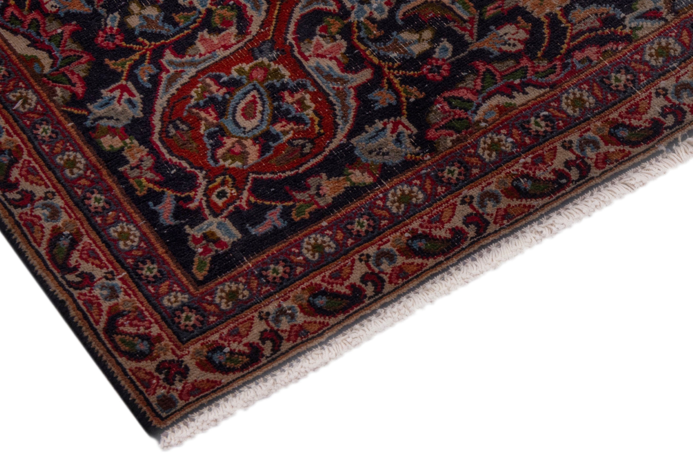 Persian Mashhad oversized rug in deep red and navy, view 6 of 24