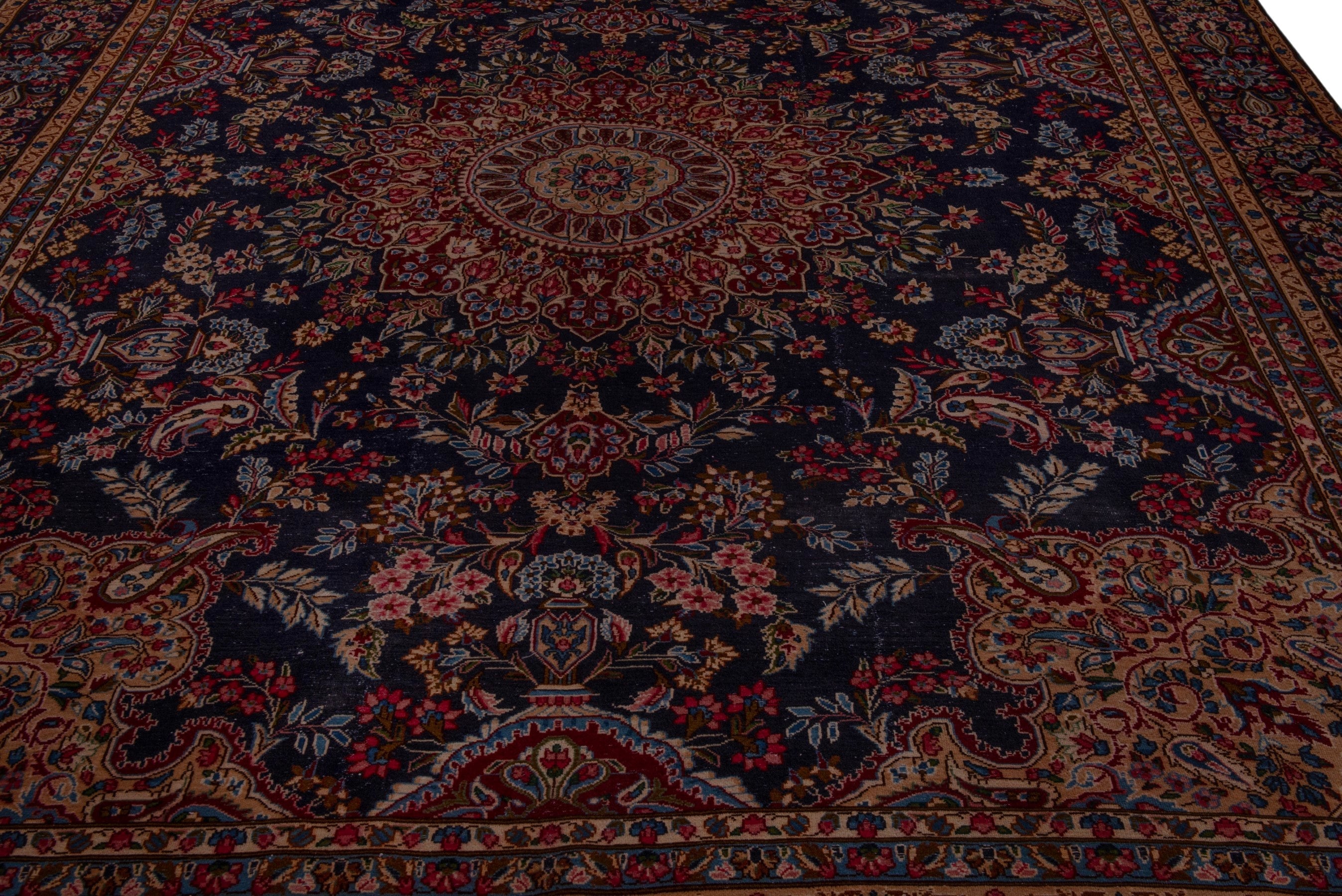 Persian Kerman oversized rug in navy and burgundy, view 10 of 22