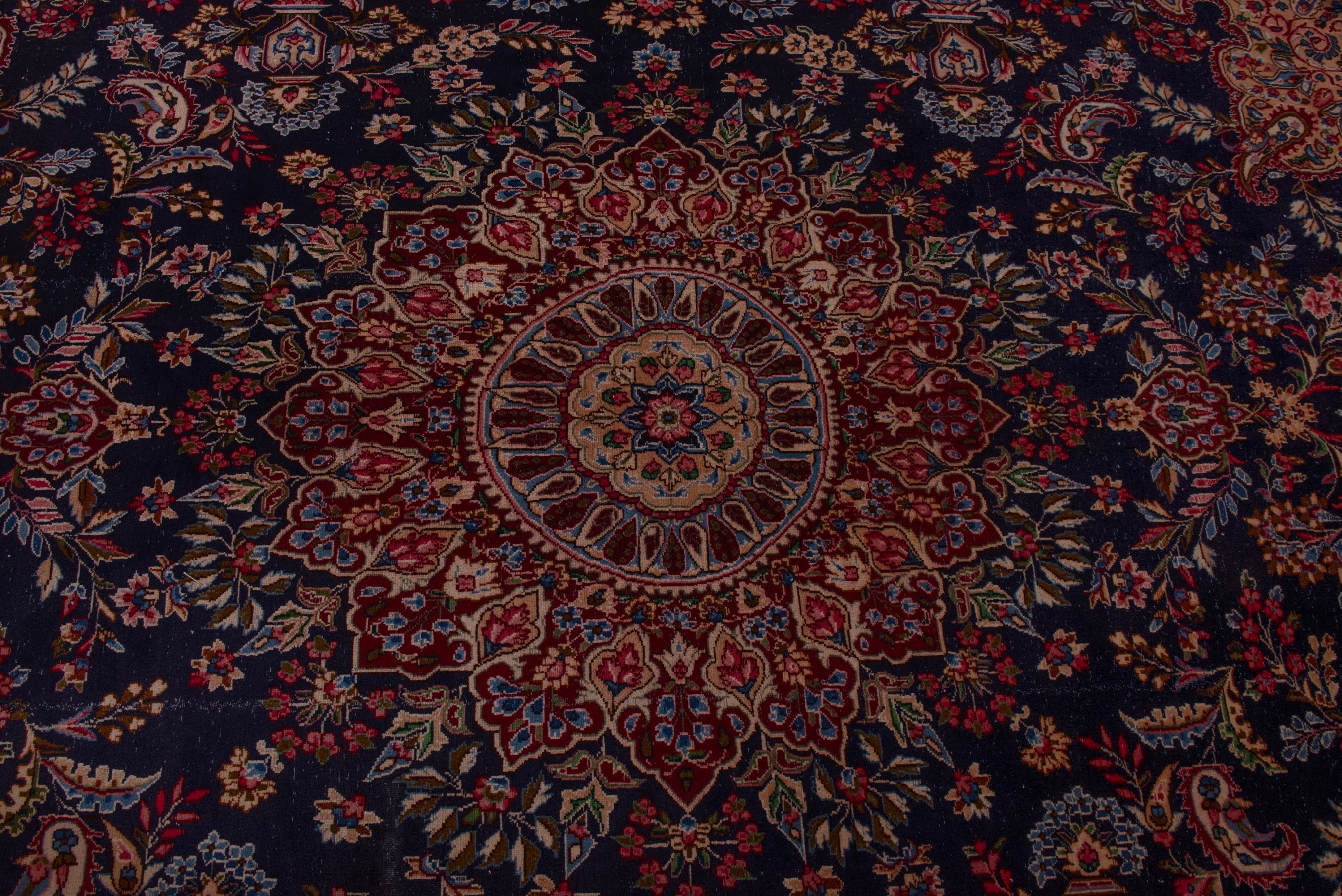 Persian Kerman oversized rug in navy and burgundy, view 13 of 22