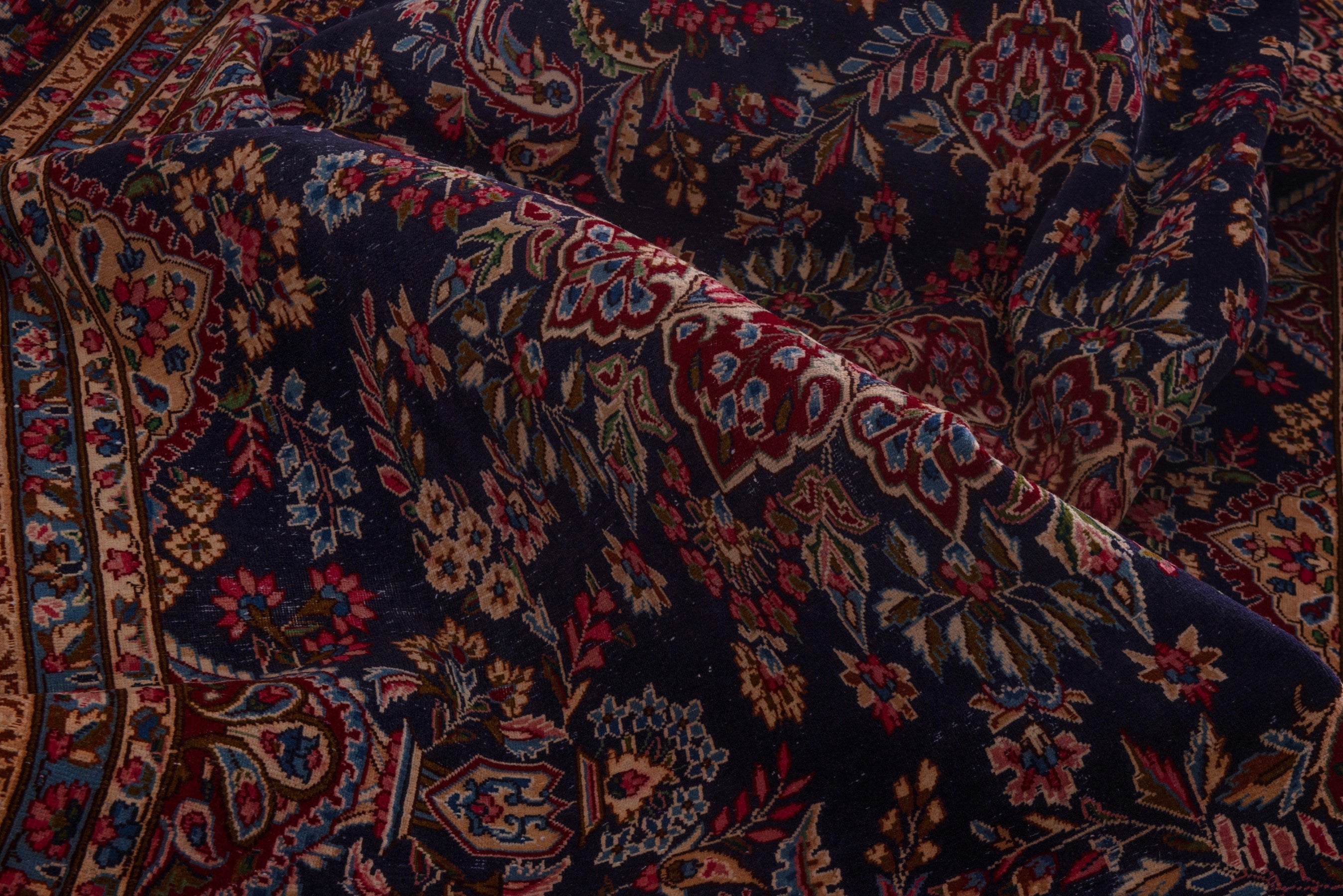 Persian Kerman oversized rug in navy and burgundy, view 17 of 22