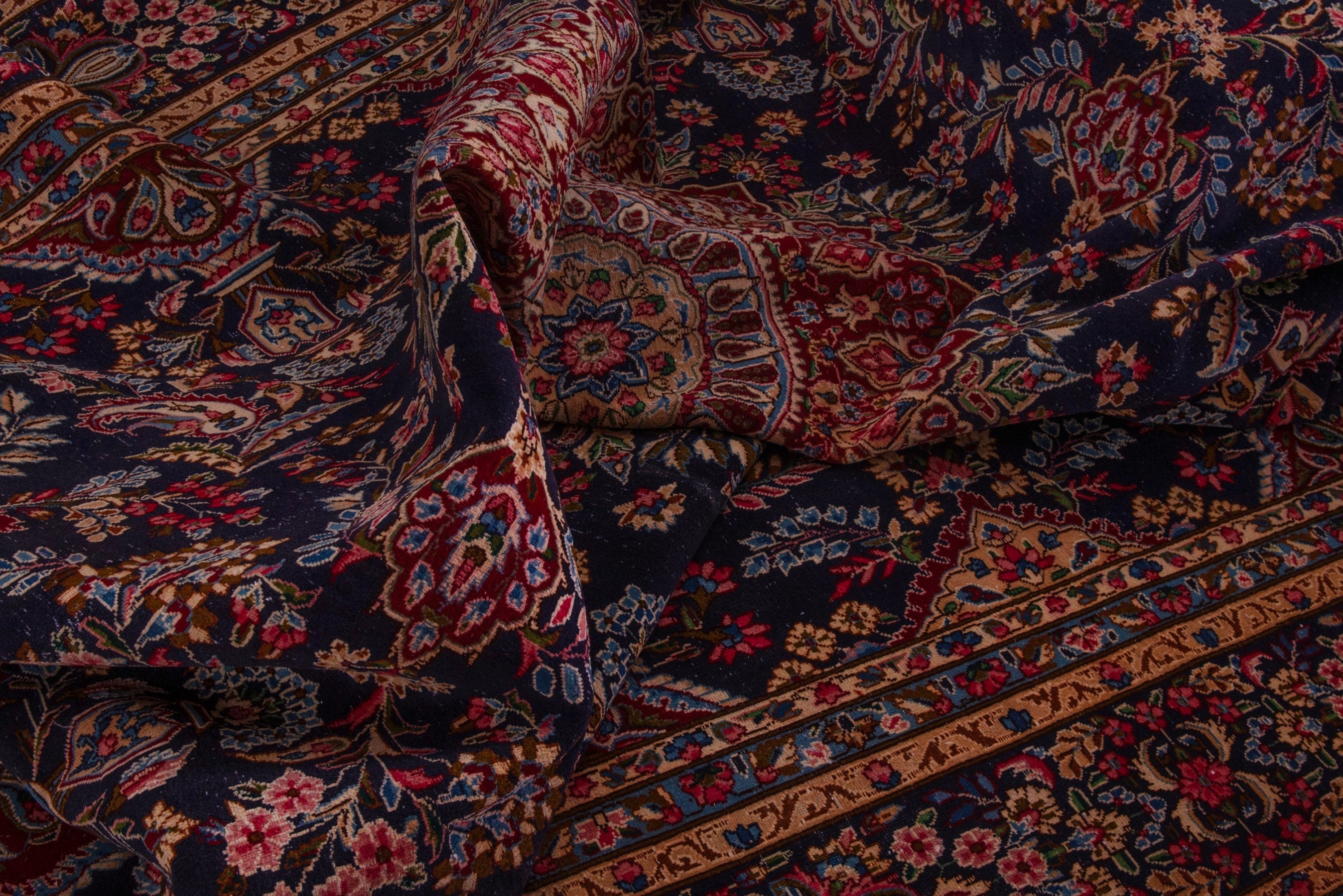 Persian Kerman oversized rug in navy and burgundy, view 18 of 22