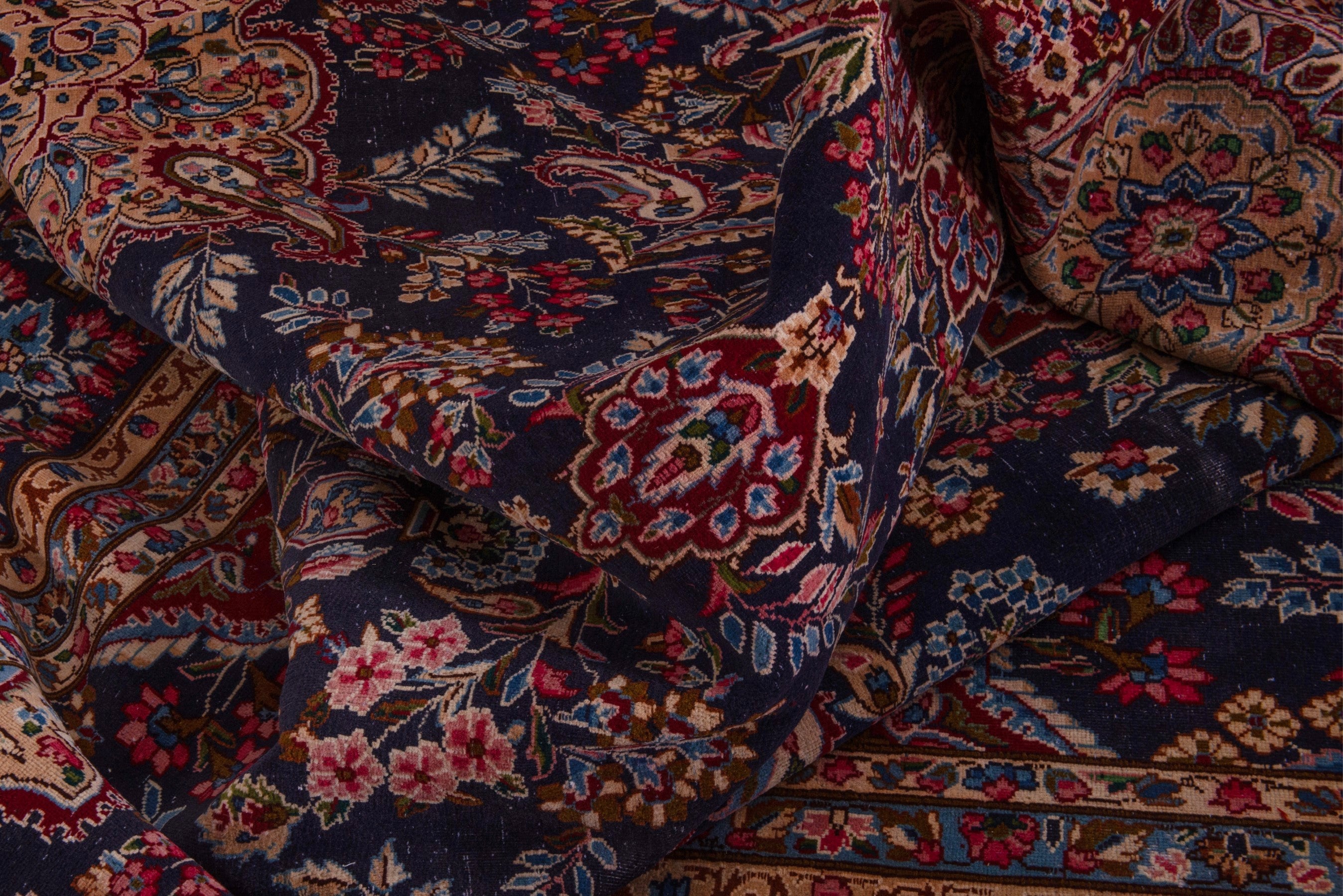 Persian Kerman oversized rug in navy and burgundy, view 19 of 22