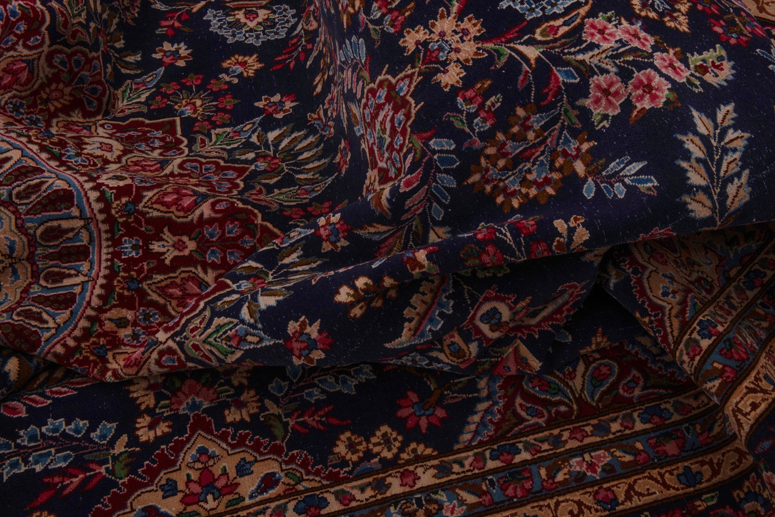 Persian Kerman oversized rug in navy and burgundy, view 20 of 22