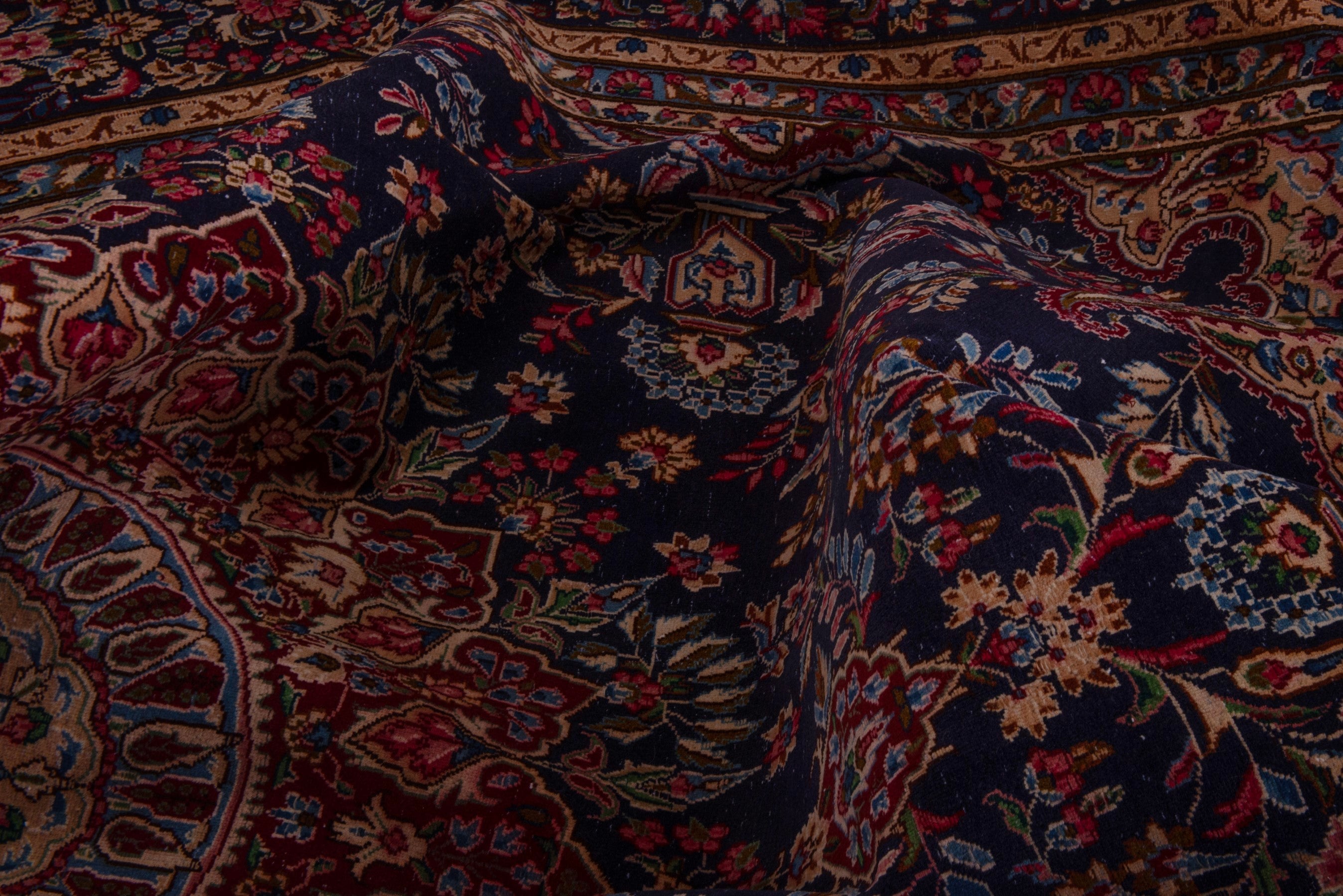 Persian Kerman oversized rug in navy and burgundy, view 21 of 22