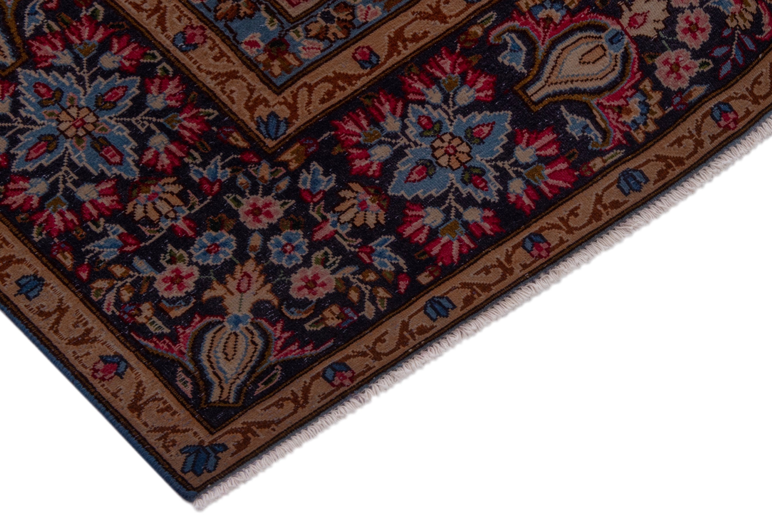 Persian Kerman oversized rug in navy and burgundy, view 6 of 22