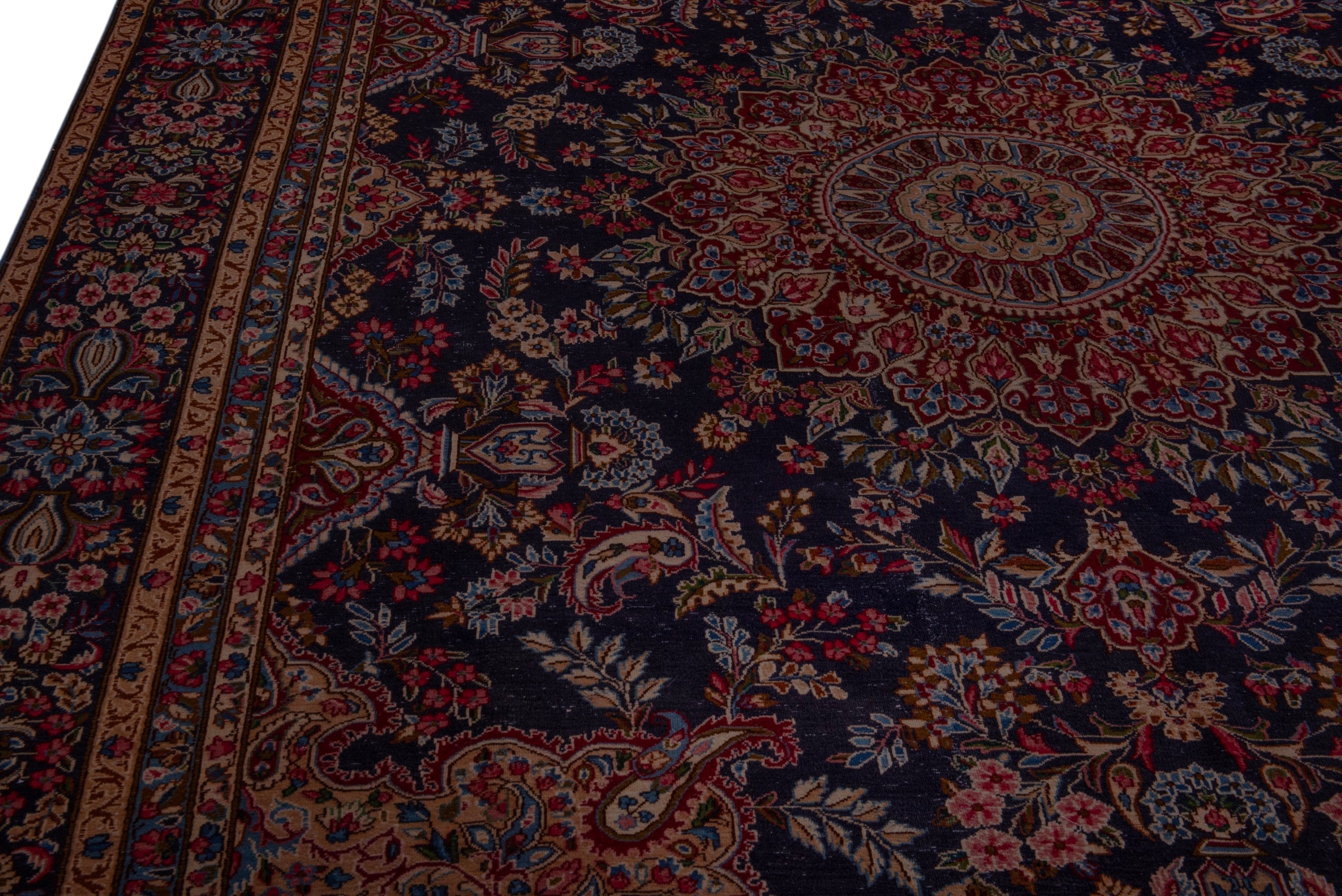 Persian Kerman oversized rug in navy and burgundy, view 7 of 22