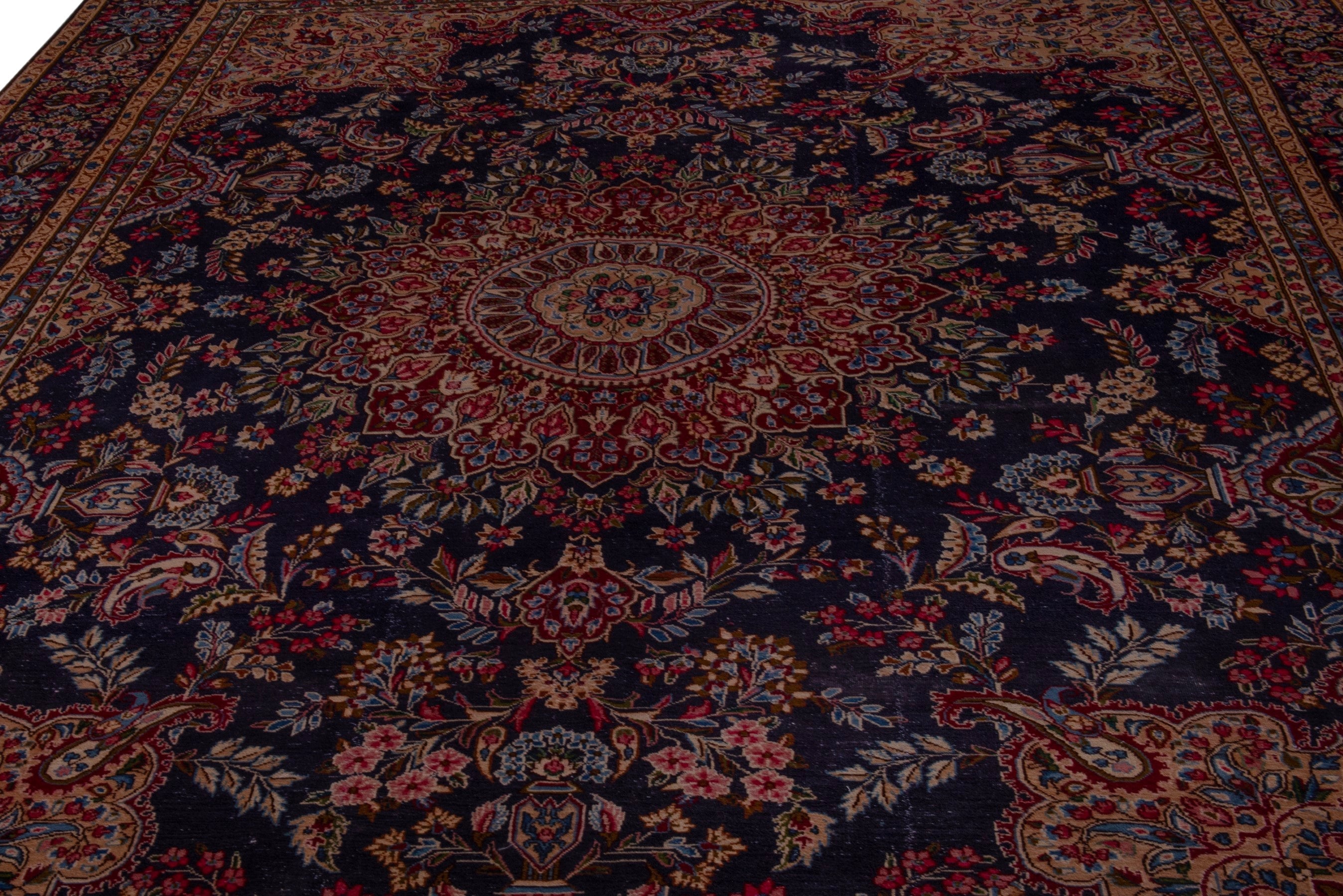 Persian Kerman oversized rug in navy and burgundy, view 9 of 22