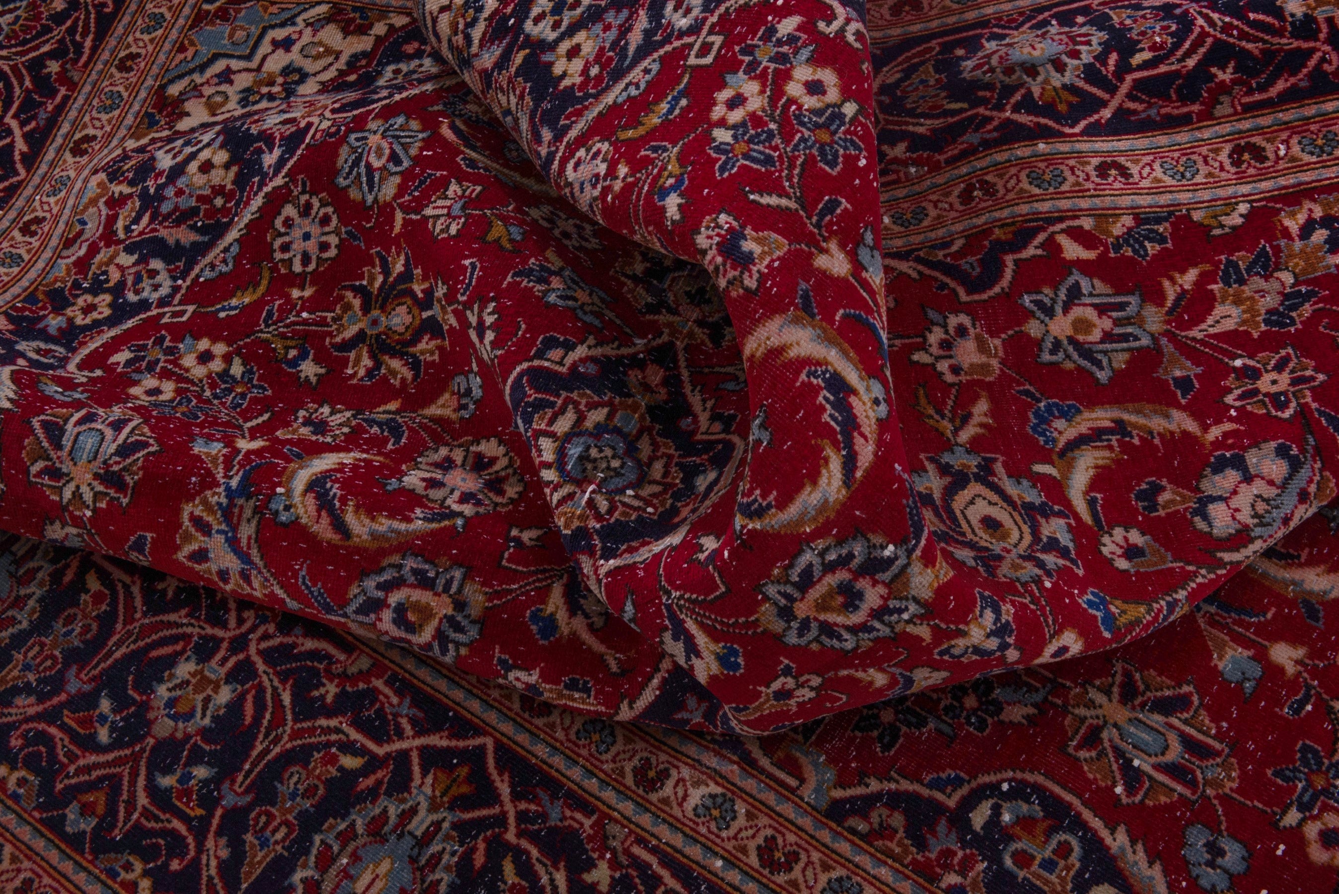 Persian Kashan oversized rug in burgundy and dark blue, view 17 of 20