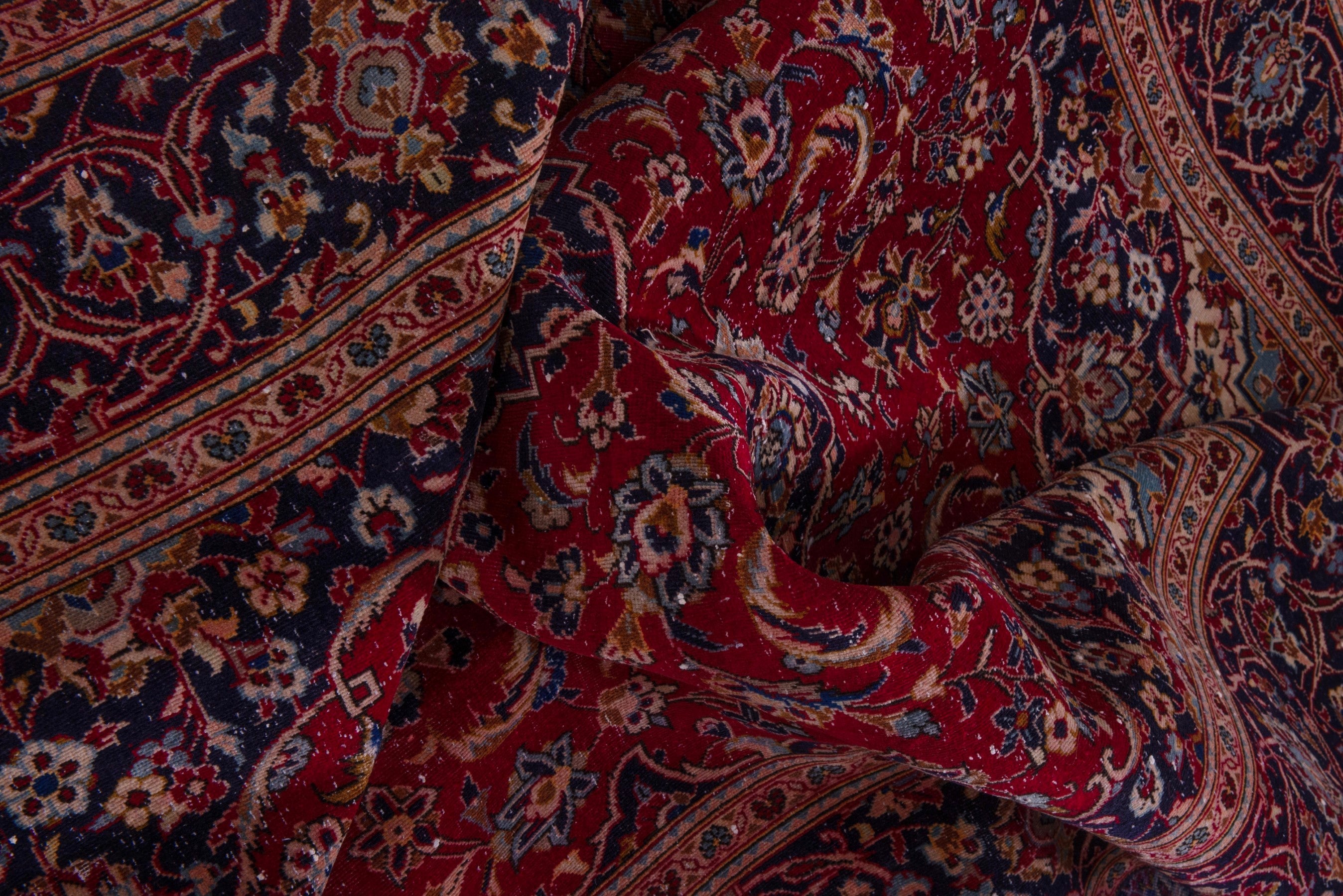 Persian Kashan oversized rug in burgundy and dark blue, view 18 of 20